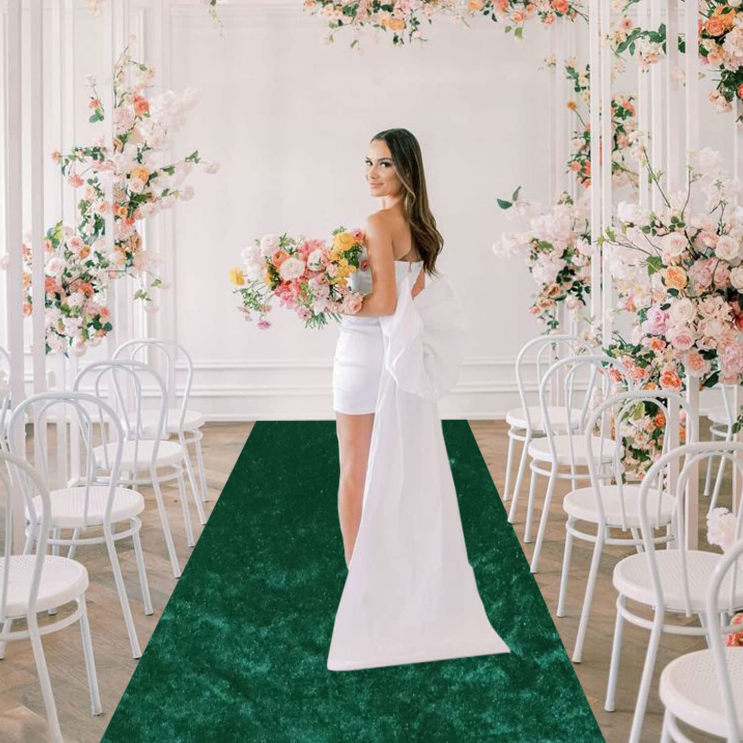 FOTSHARER Green Aisle Runners for Weddings 4FTx15FT Velvet Aisle Runner for Wedding Ceremony Emerald Green Aisle Runway Rug Wedding Runner Church Runner Carpet Runner for Theme Party Decorations