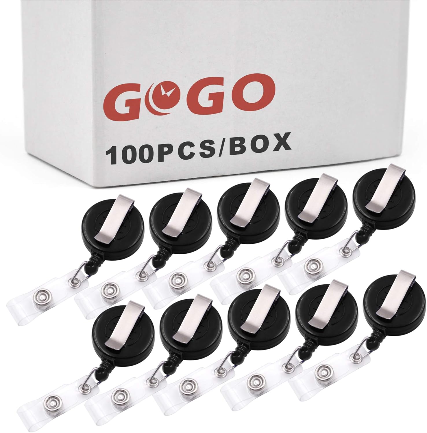 GOGO 100PCS Secure Retractable Badge Holder ID Reel Clip On Card-Solid Black