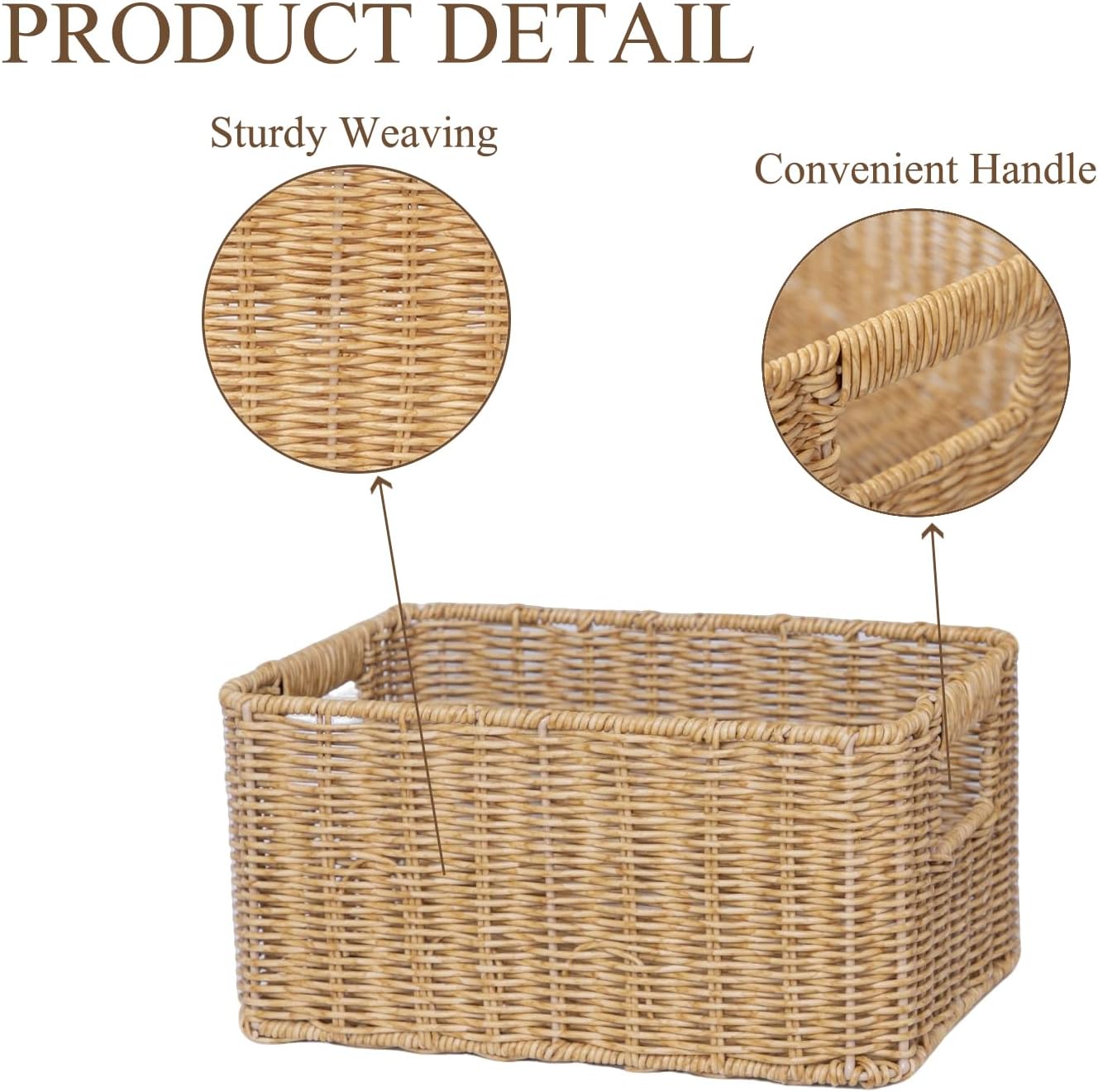 YRMT Rattan Storage Basket Pantry Baskets with Built-in Handles Wicker Baskets for Organizing Waterproof Woven Nature 12" x 8" x6"