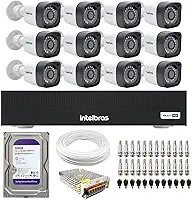 Kit 12 Câmeras Segurança Full HD DVR Intelbras 16 Canais Com HD Completo