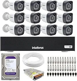 Kit 12 Câmeras Segurança Full HD DVR Intelbras 16 Canais Com HD Completo