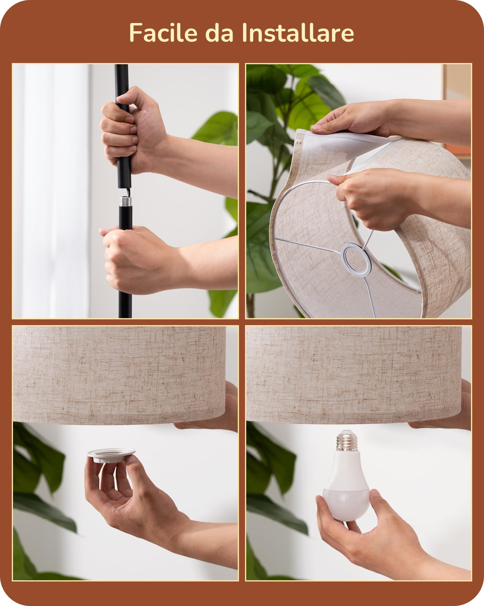 EDISHINE Lampada da Terra per Soggiorno con Paralume in Lino Beige con Angolo Regolabile, Attacco E27, Lampadine Non Incluse, Lampada da Terra in Metallo con Interruttore a Pedale