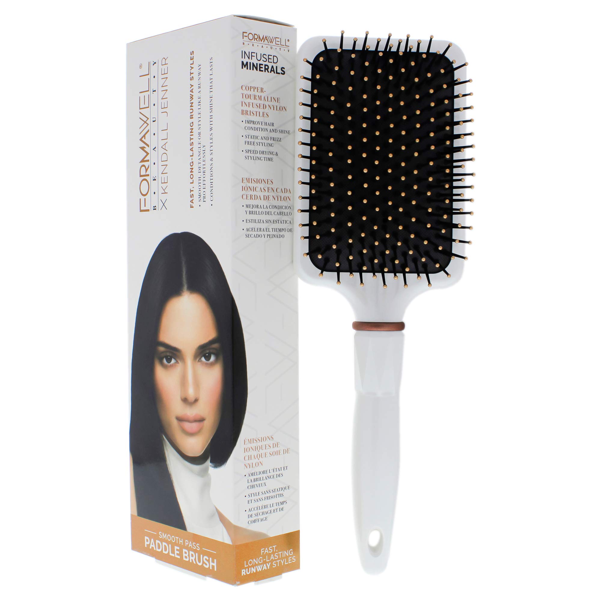 Formawell Beauty x Kendall Jenner Smooth Pass Paddle Hair Brush | Smoothes, Detangles & Styles | Copper-Tourmaline Infused Nylon Bristles Improve Hair Condition & Shine | Comfort Cushioned Grip