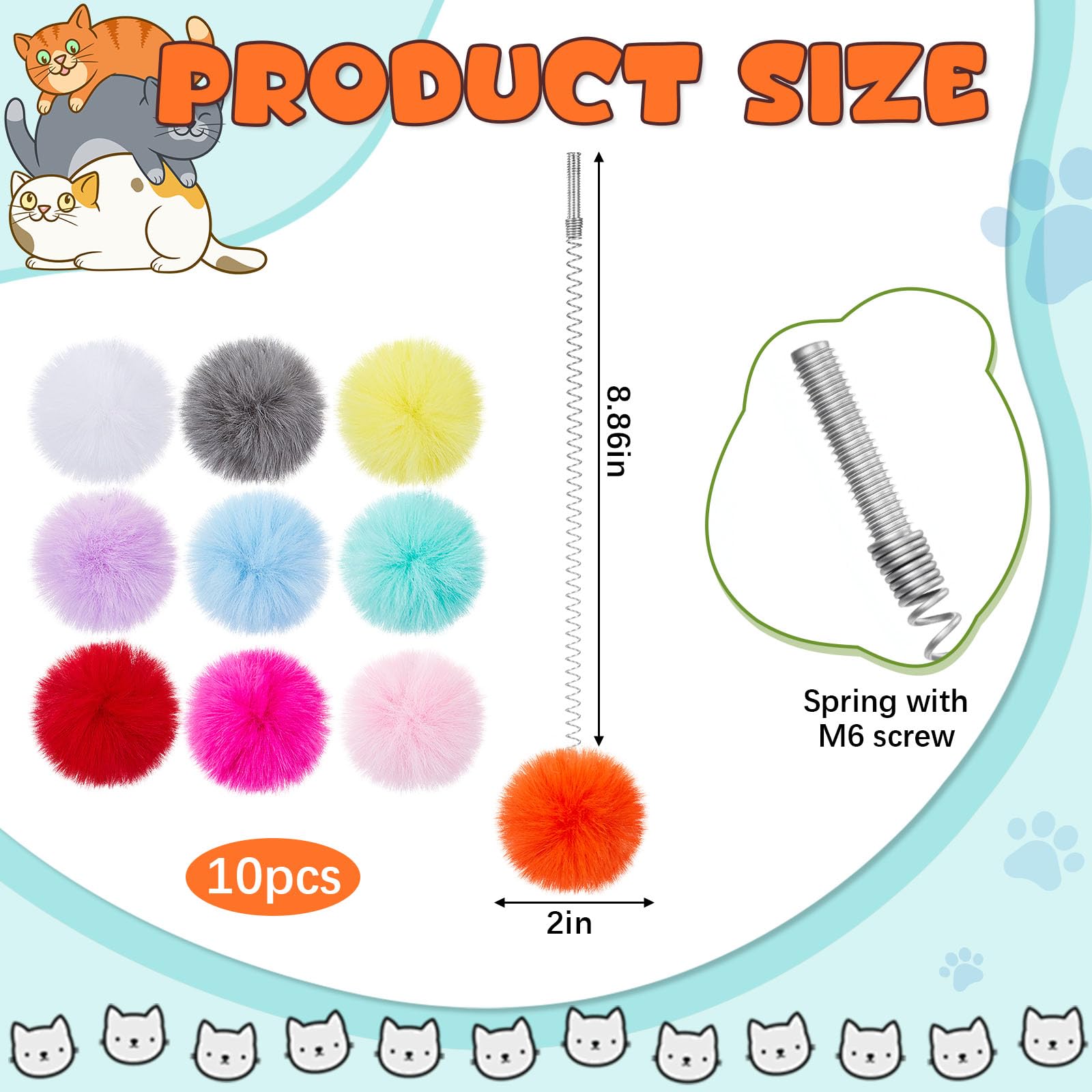 Soulchen 10 Pcs Cat Tree Accessories Replacement Toy Ball Replaceable Spring Ball with Bell Cat Tower Replacement Parts for Scratching Post Hanging Supplies