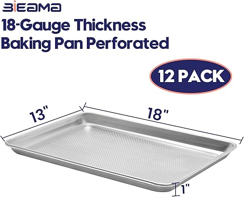 Miniatura 2 de Paquete de 12 bandejas de aluminio perforadas, tamaño medio de 18 x 13 pulgadas, bandejas para pasteles para equipos de panadería comercial, bandeja
