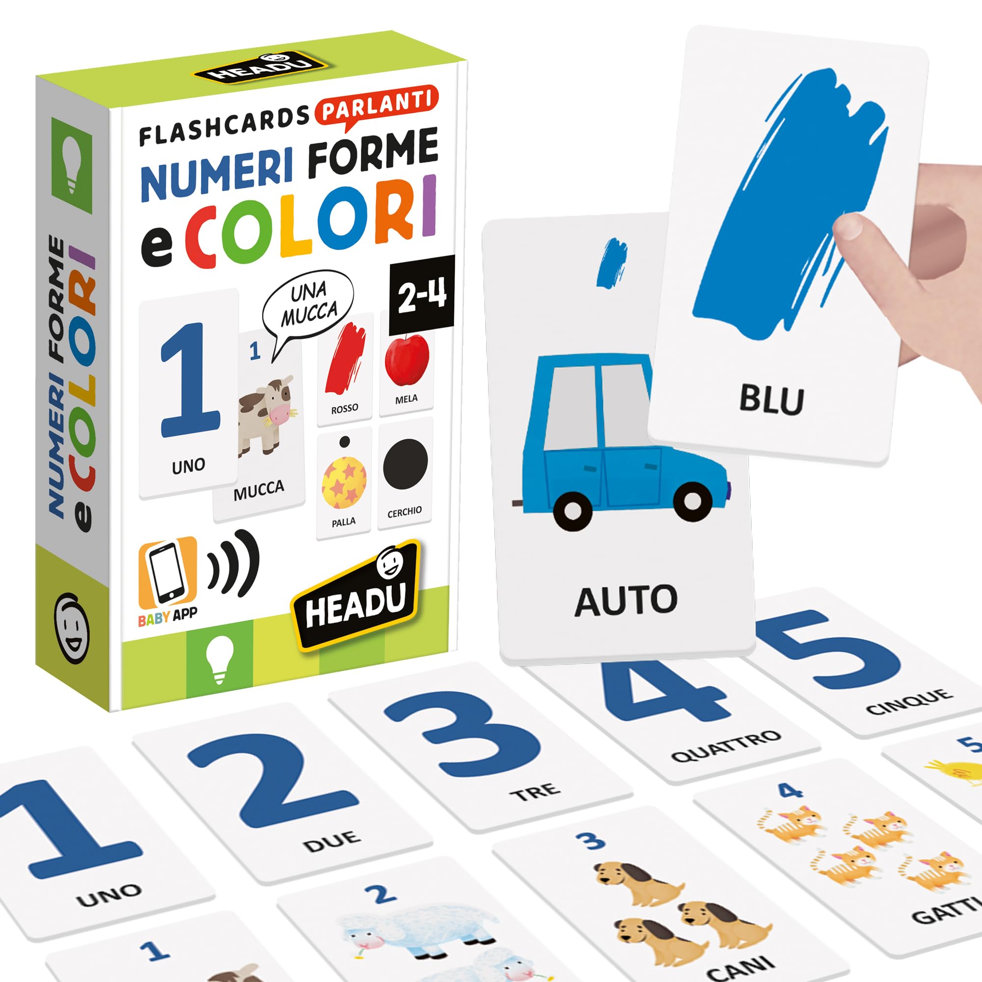 HEADU - Flashcards Parlanti Numeri, Forme e Colori, Sviluppa la Logica dei più Piccoli, Gioco Educativo Bambini 2 3 4 anni, Idea Regalo Bambino Bambina, Regalo Natale Pasqua Compleanno, Made in Italy