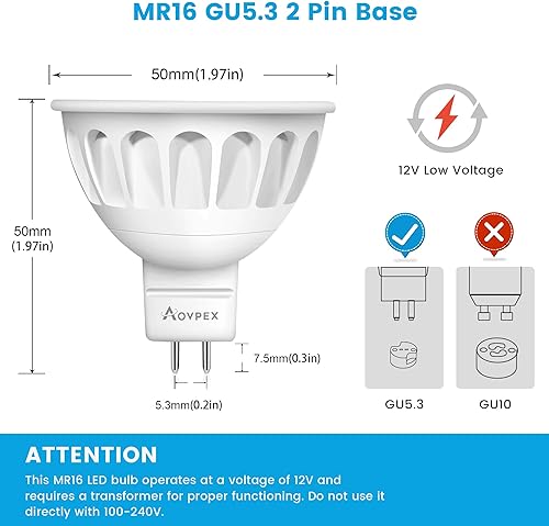 Miniatura 4 de Bombillas LED MR16, 5 W (equivalente a halógeno de 50 W), bombillas de luz de paisaje, 2700 K blanco cálido, base de dos pines GU5.3, foco LED MR16