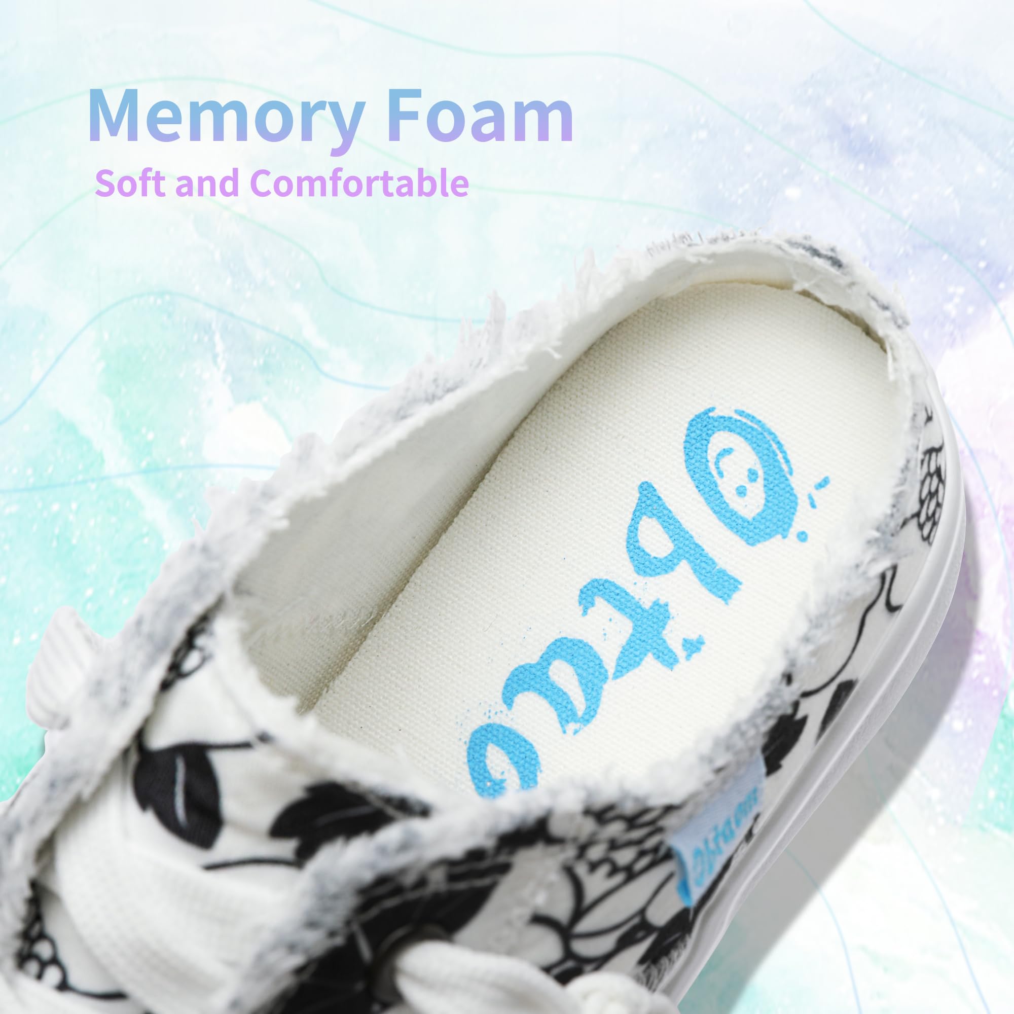 Obtaom Women Canvas Mules Memory Foam Clipper Fashion Sneakers Comfortable Slip-On Mule Backless Holiday Shoes