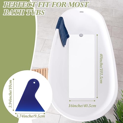 Miniatura 2 de Tapete de baño extra largo antideslizante de 40 x 16 pulgadas para bañera, vinilo adhesivo antideslizante, tapete de baño de seguridad con corte de