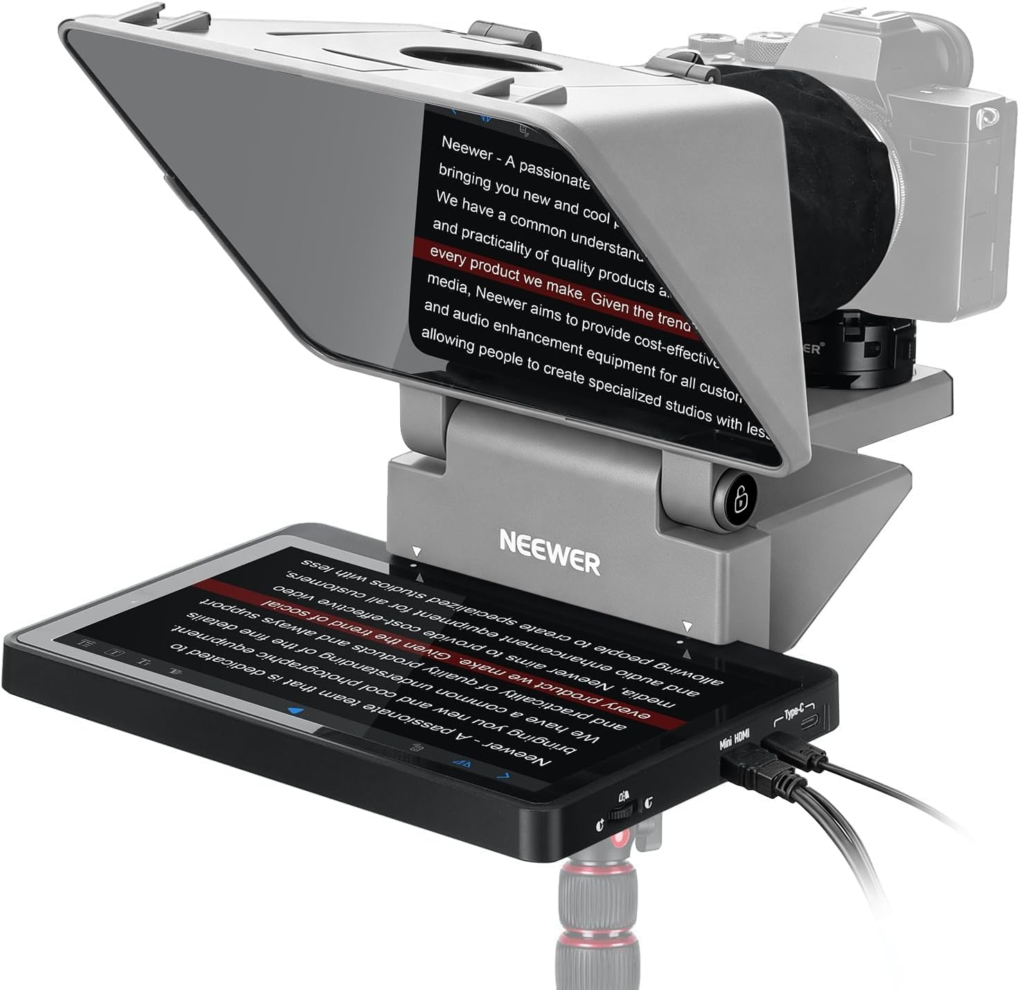 NEEWER Teleprompter 2 in 1 da 11 pollici con monitor per Windows MacOS, prompter portatile per fotocamera, webcam, telefono cellulare, tablet, mirroring dello schermo, per YouTube, Twitch, live