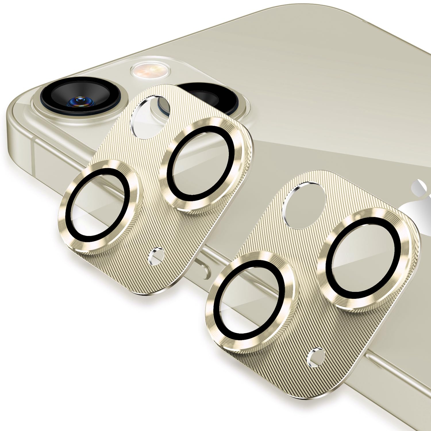 AFARER [2 Pack Camera Lens Protector for iPhone 15 6.1"/iPhone 15 Plus 6.7",3D Aluminum Metal Lens Film,9H Hardness Tempered Glass Camera Screen Cover,Scratch-Proof/with Cleaning Kit (Yellow)