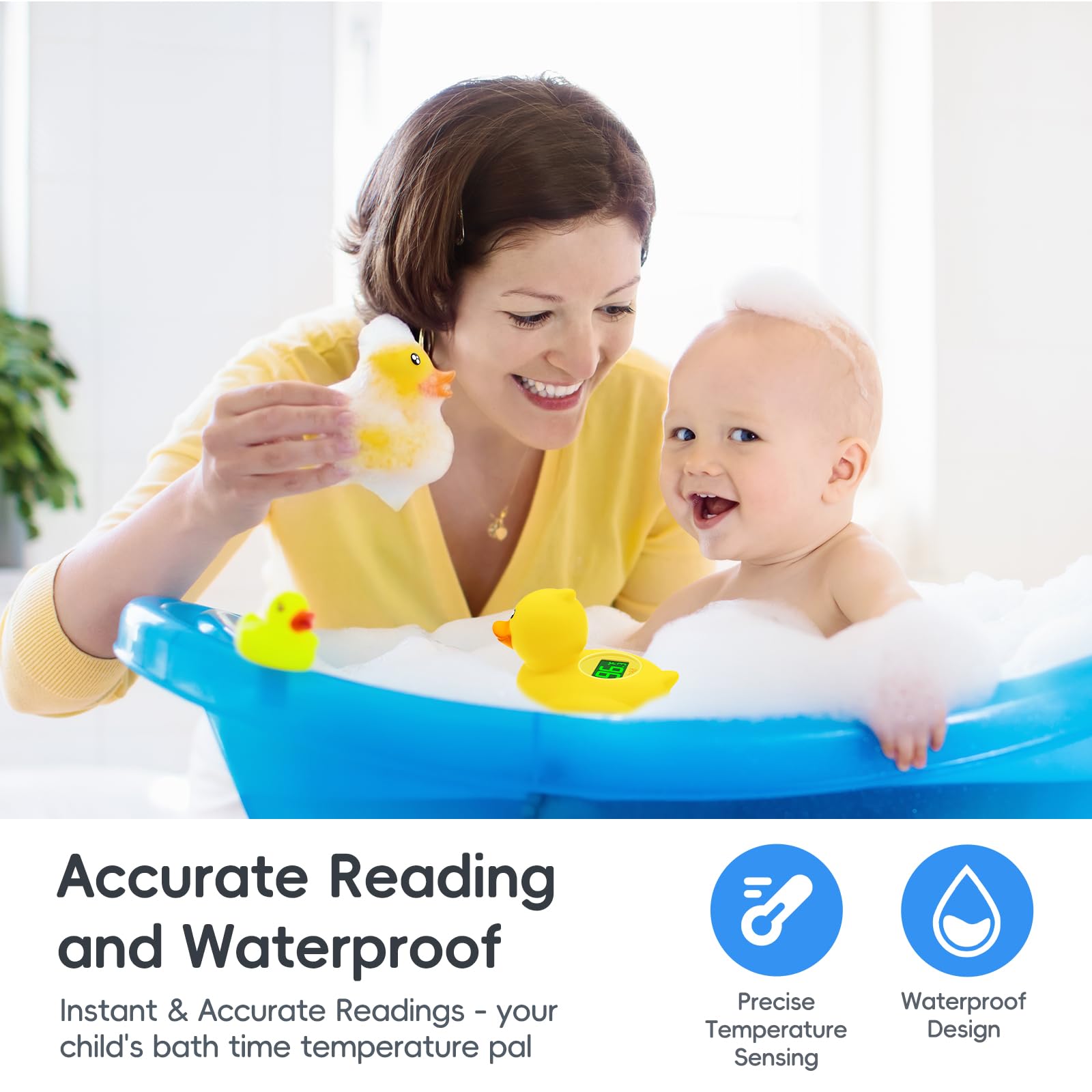 b&h Wiederaufladbares Baby-Badethermometer, digitales schwimmendes Duschthermometer für Neugeborene Badewanne und Zimmer, verbesserte Ausschaltfunktion, schnelle Temperaturmessung, Sicherheit
