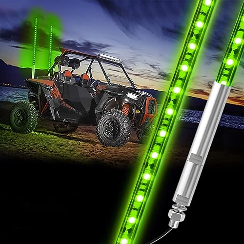 BESTZHEYU 2 unids 0.9M luz LED verde látigo para ATV UTV 3FT LED luz látigo antena látigos para RZR Polaris Off-Road Arena Dune Buggy 4x4