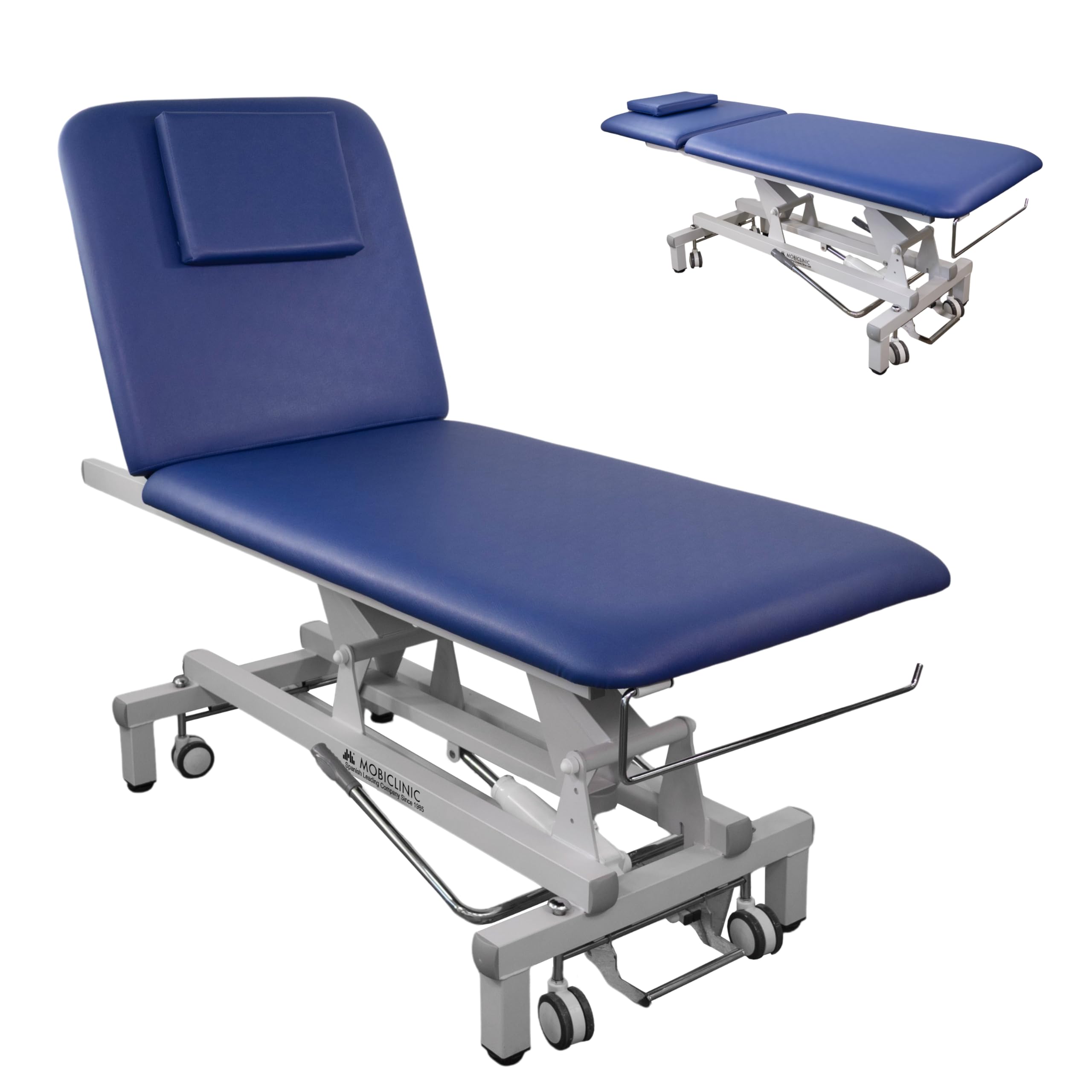 Mobiclinic®, Camilla Hidráulica Dos Cuerpos, Ajustable en Altura, 180 Kg | Respaldo Reclinable, 194 x 70 x 83 cm, Ruedas Escamoteables, Agujero Facial, Portarrollos, Profesional, Masaje, Estética