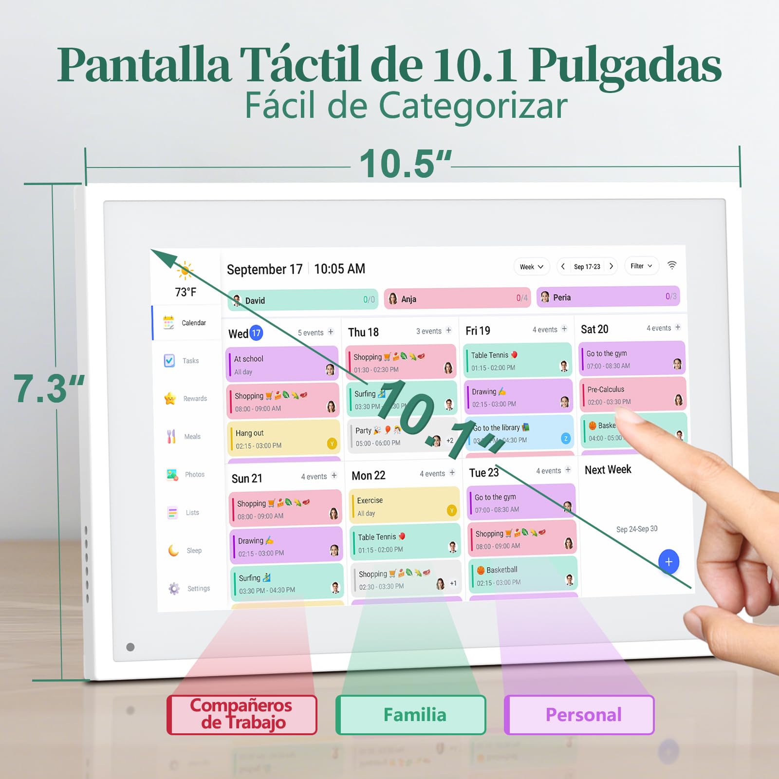 Calendario Digital de Pared 10,1 Pulgadas con Pantalla Táctil - Organizador Familiar, 32GB de Almacenamiento, Marco de Fotos Digital, Sincronización Inteligente con la Nube