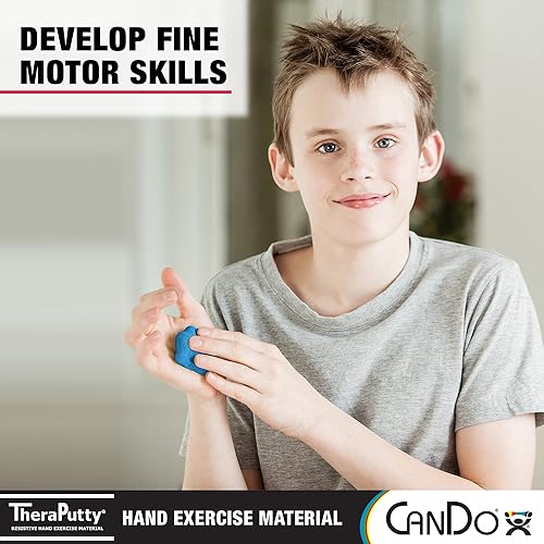 Miniatura 4 de CanDo TheraPutty Masilla estándar para ejercicios de rehabilitación y terapia de manos, azul, firme, fortalecimiento, motricidad fina, alivio del
