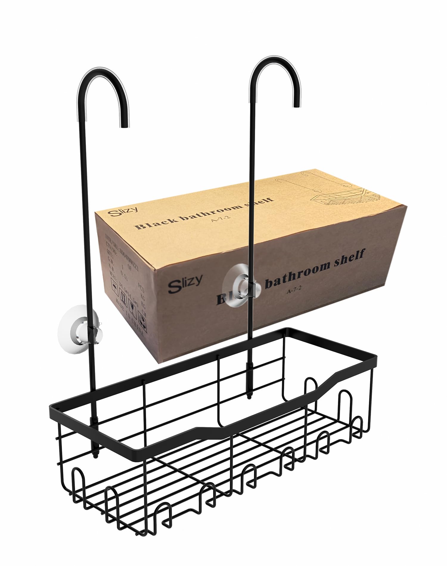 Slizy Hanging Shower Rack Black Bathroom Storage Rack Bathroom Door Organizer Hanging Shower Basket Shampoo Holder No Drilling