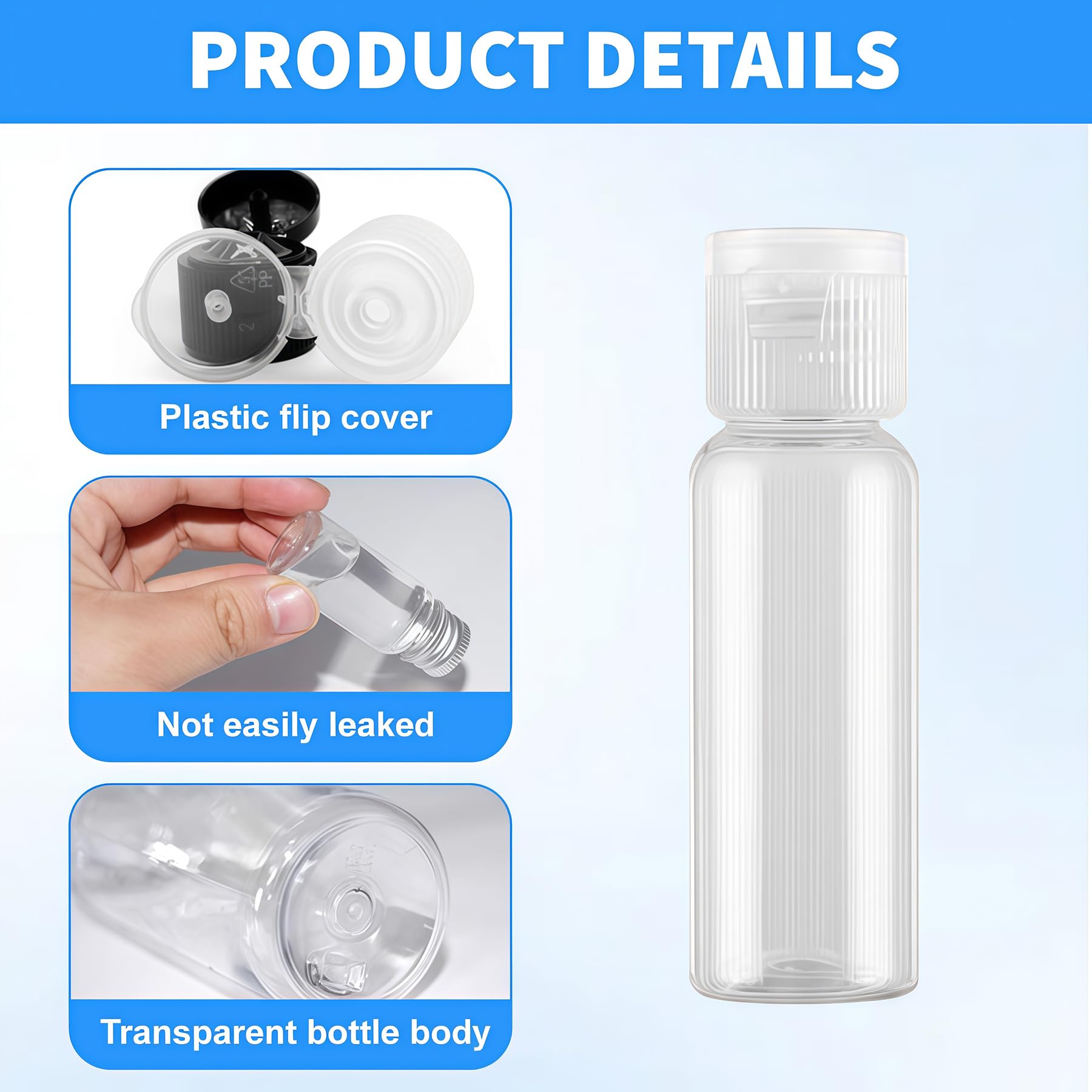 12 flaconi vuoti da 15 ml, in plastica trasparente, da viaggio, con coperchio a ribalta, perfetti per il trucco, acqua emolliente, doccia, gel, emulsione, liquido, Trasparente, 15ml/0.5oz,