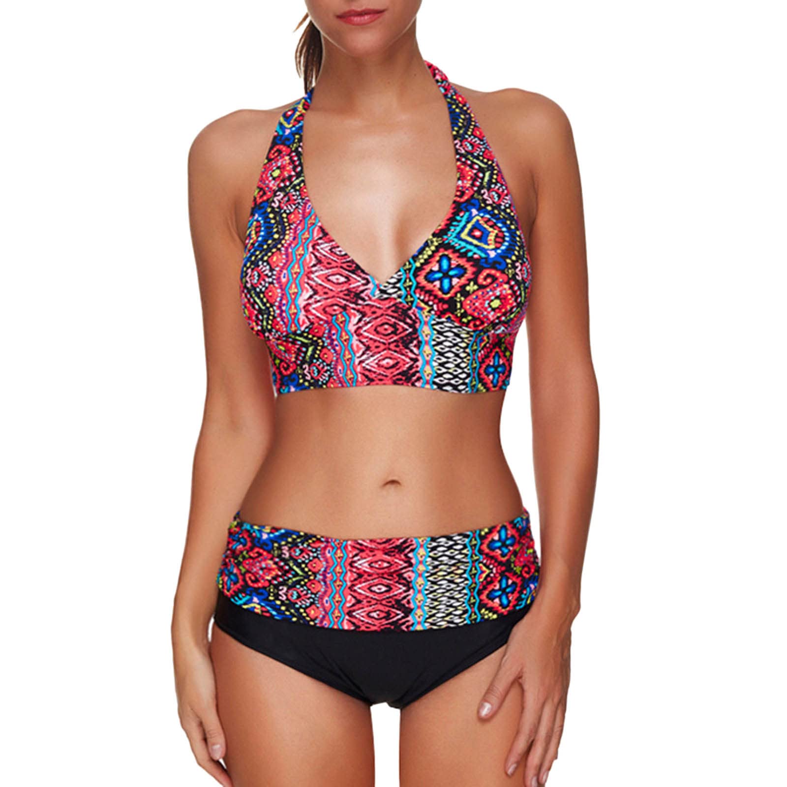 GenericUnderwire Tankini Swimsuits Women's Swimwear With A Split Neck And Retro Binding Sexy Bikini Swimwear