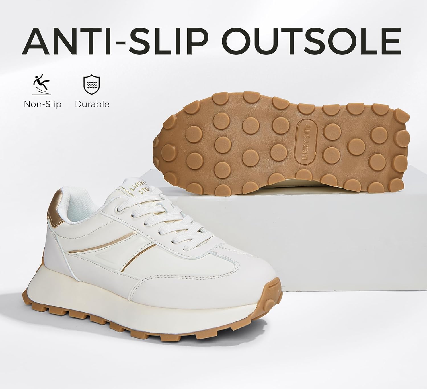 LUCKY STEP Women's Platform Retro Sneakers Classic Trainers Casual Footwear Tennis Running Chunky Lace-up Stylish Walking Shoes - Image 3