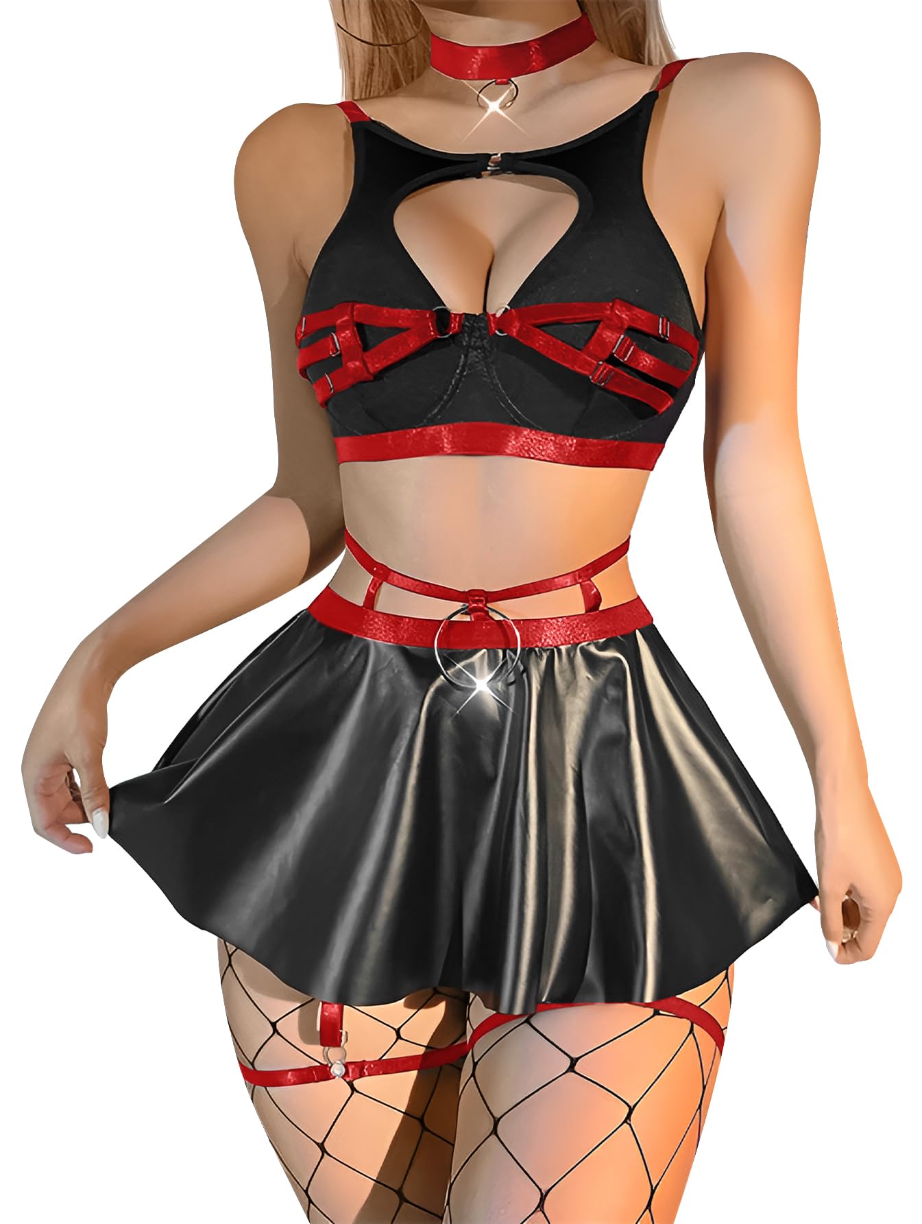 5pcs sexy stocking choker strap underwire o-ring push up garter belt women skirt