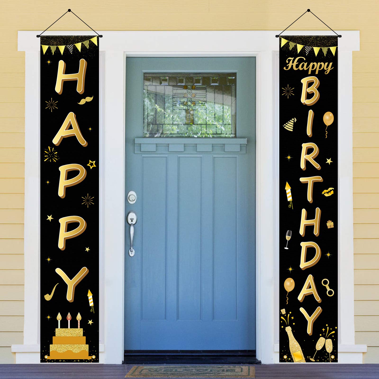 Buy ANVAVA Happy Birthday Door Banners Decorations Black Gold Happy