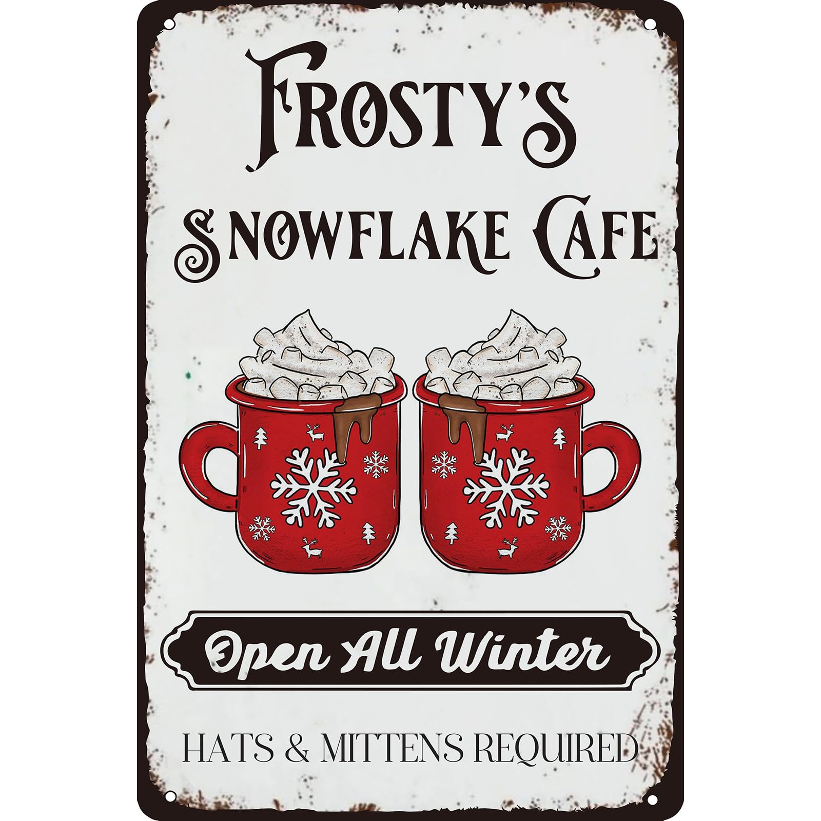 SMAZDFXX Frosty's Snowflake Cafe Sign Funny Christmas Metal Tin Sign for Man Cave Party Farmhouse Christmas Retro Wall Decor 5.5"x8"