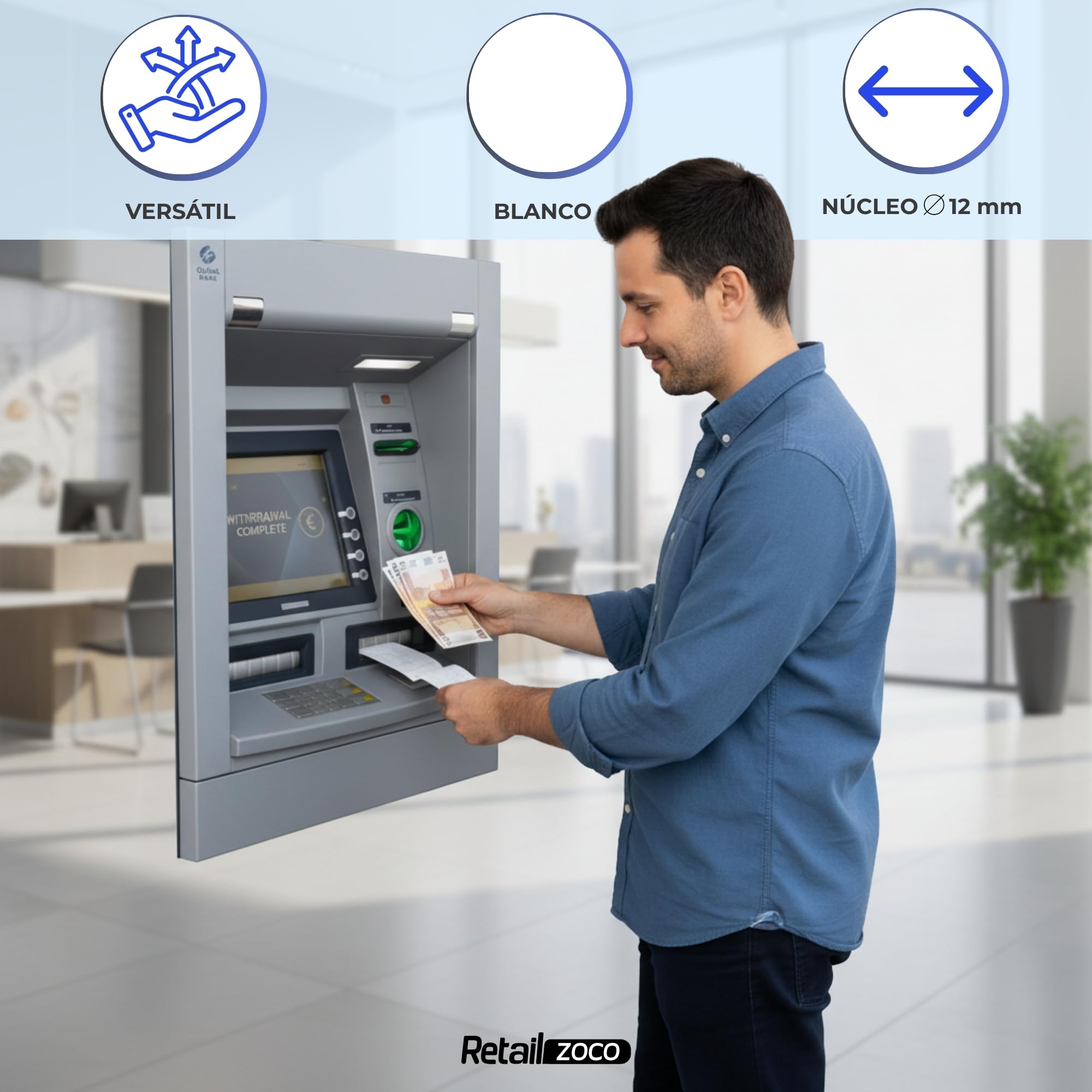 Rollos de papel térmico, Papel Impresora Térmica, Rollo de Recibo Térmico, Apto para Impresora EPOS, Terminal POS, Datafono, Caja Registradora, Báscula, Tamaño 80x80 mm, Pack de 32 rollos