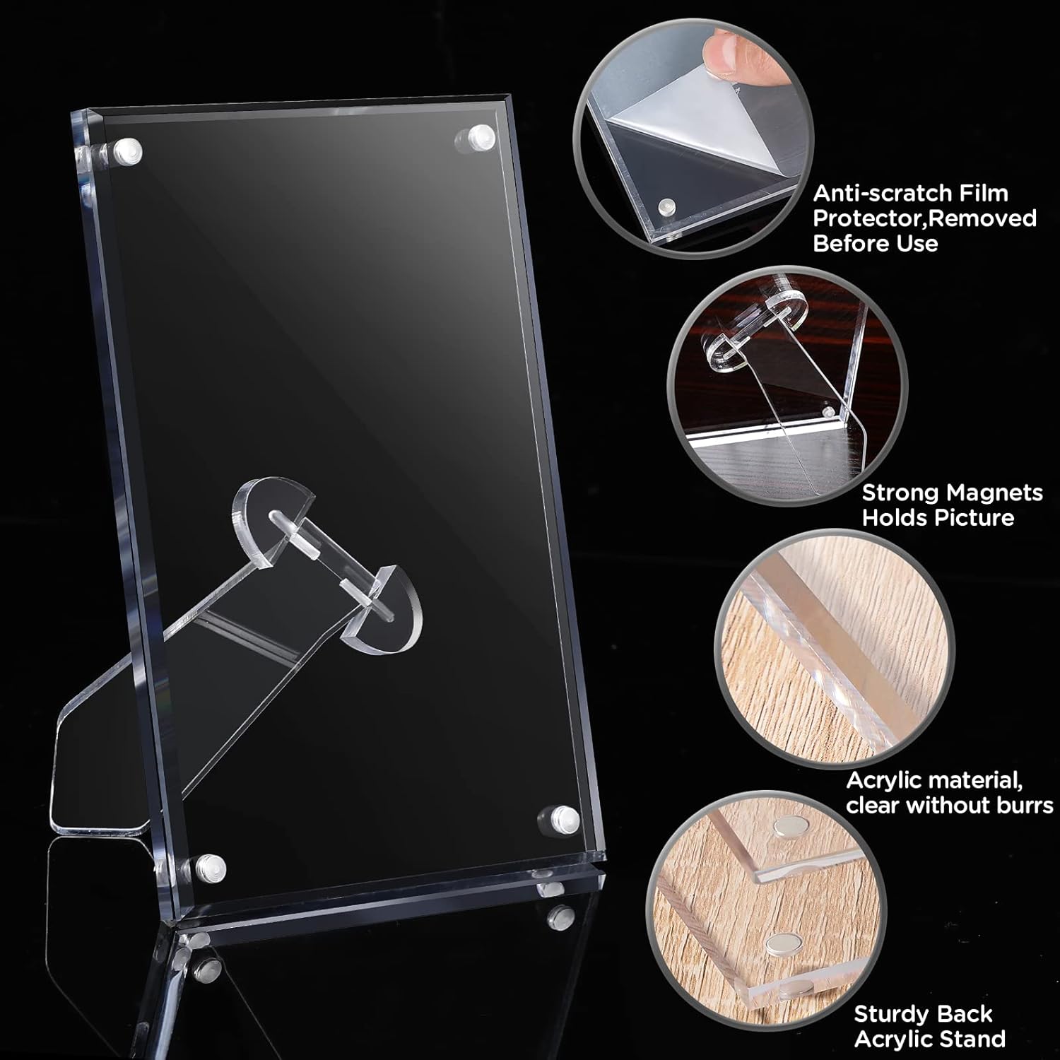 Maitys 6 Pieces 4x6 Inch Picture Frame Acrylic Clear Photo Frame with Magnets Clear Picture Frames with Stand for Tabletop Display