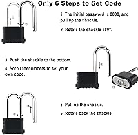 Vista 4 de Cerradura de combinación de 4 dígitos resistente a la intemperie, grillete de 4.134 in de largo, resistente a la intemperie, cerradura combinada