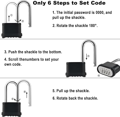 Miniatura 4 de Cerradura de combinación de 4 dígitos resistente a la intemperie, grillete de 4.134 in de largo, resistente a la intemperie, cerradura combinada