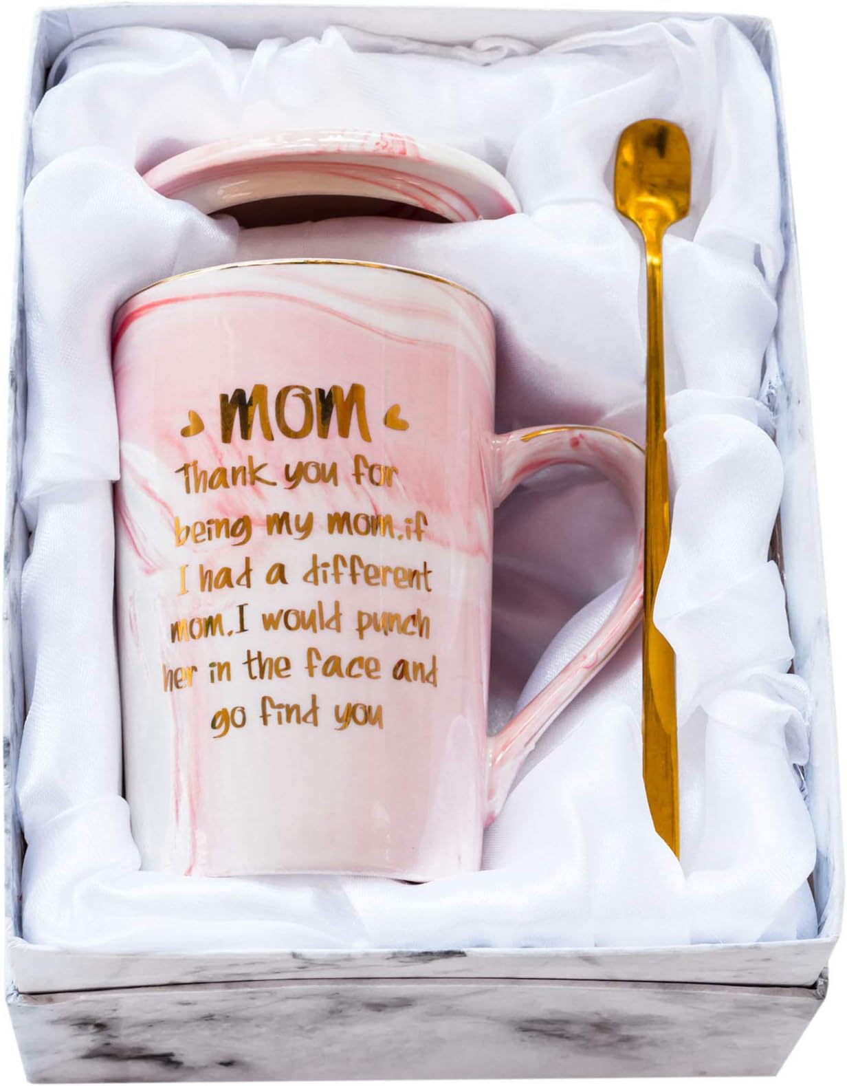 Mugpie Mom Gifts Coffee Mug- Funny Birthday Gifts for Mom from Daughter Son Boy Girl Kids - Mother's Day Christmas gifts for Mom Mother Mommy Women -Cute Pink Thank You for Being My Mom Mug +Gifts Box