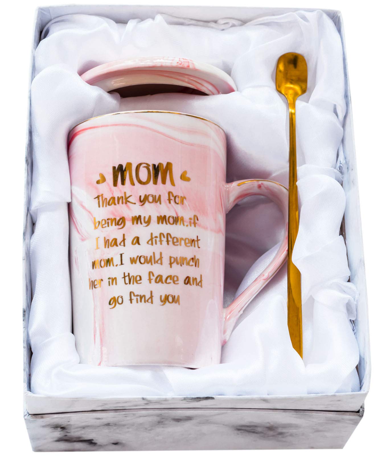 Mugpie Mom Gifts Coffee Mug- Funny Birthday Gifts for Mom from Daughter Son Boy Girl Kids - Mother's Day Christmas gifts for Mom Mother Mommy Women -Cute Pink Thank You for Being My Mom Mug +Gifts Box