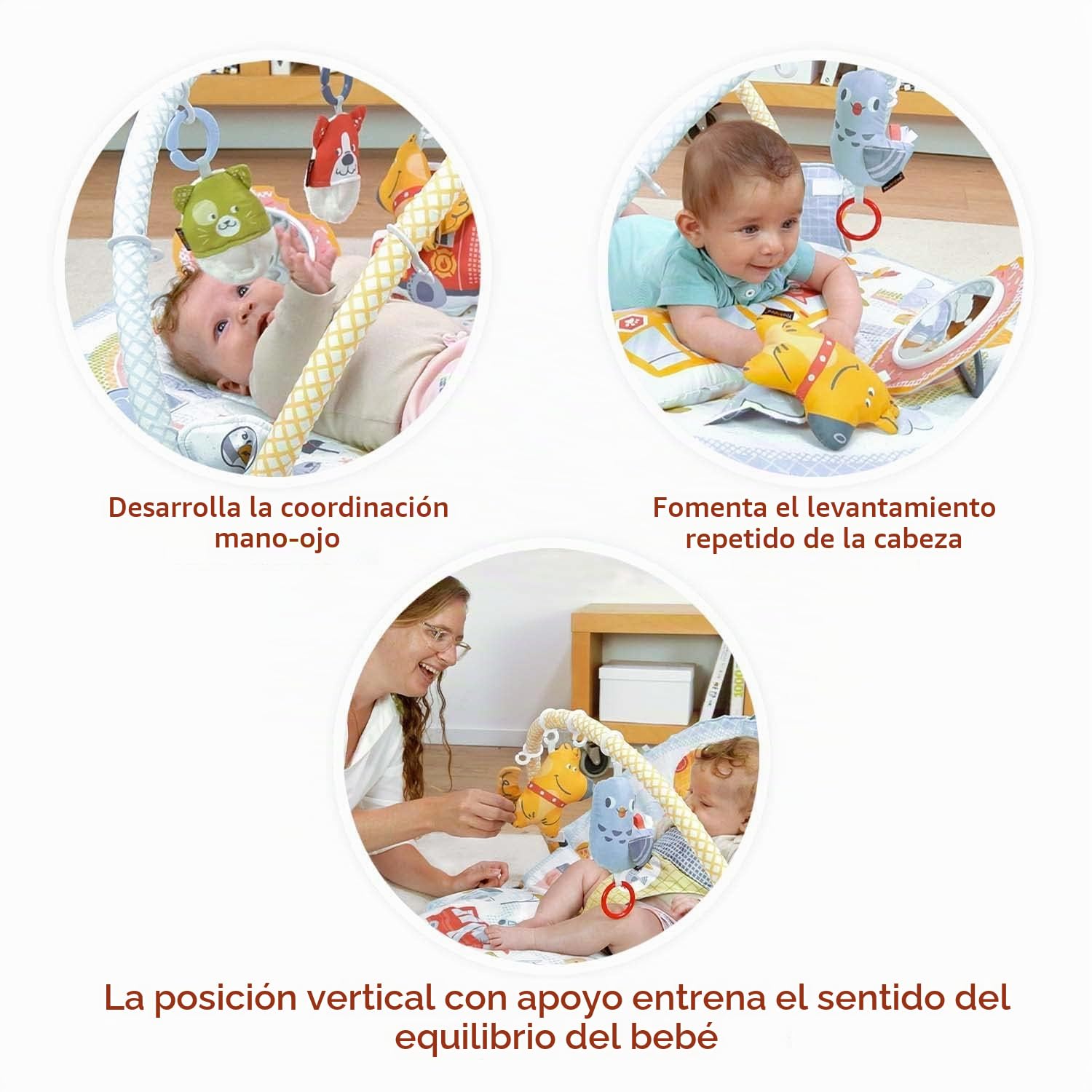 Yookidoo 3-en-1 Urban Gimnasio Bebé. Tumbado y Sentado Manta de Actividades con Cojín y Juguetes Infantiles. Fácil Plegado para Llevar. 0-12 Meses