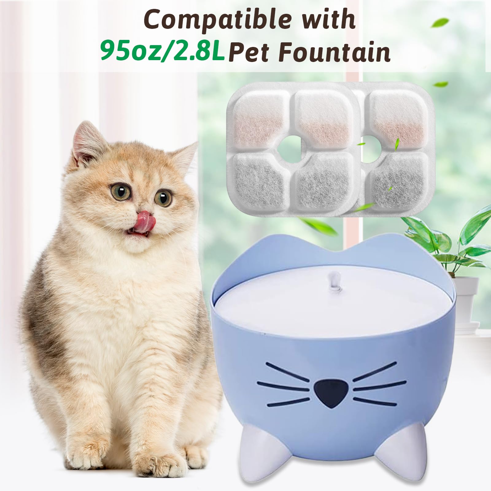 Filtros de repuesto para fuente de agua para gatos de 2,5 L con patrón de bigotes de triple acción, filtro de fuente de agua para mascotas, gatos, paquete de 12