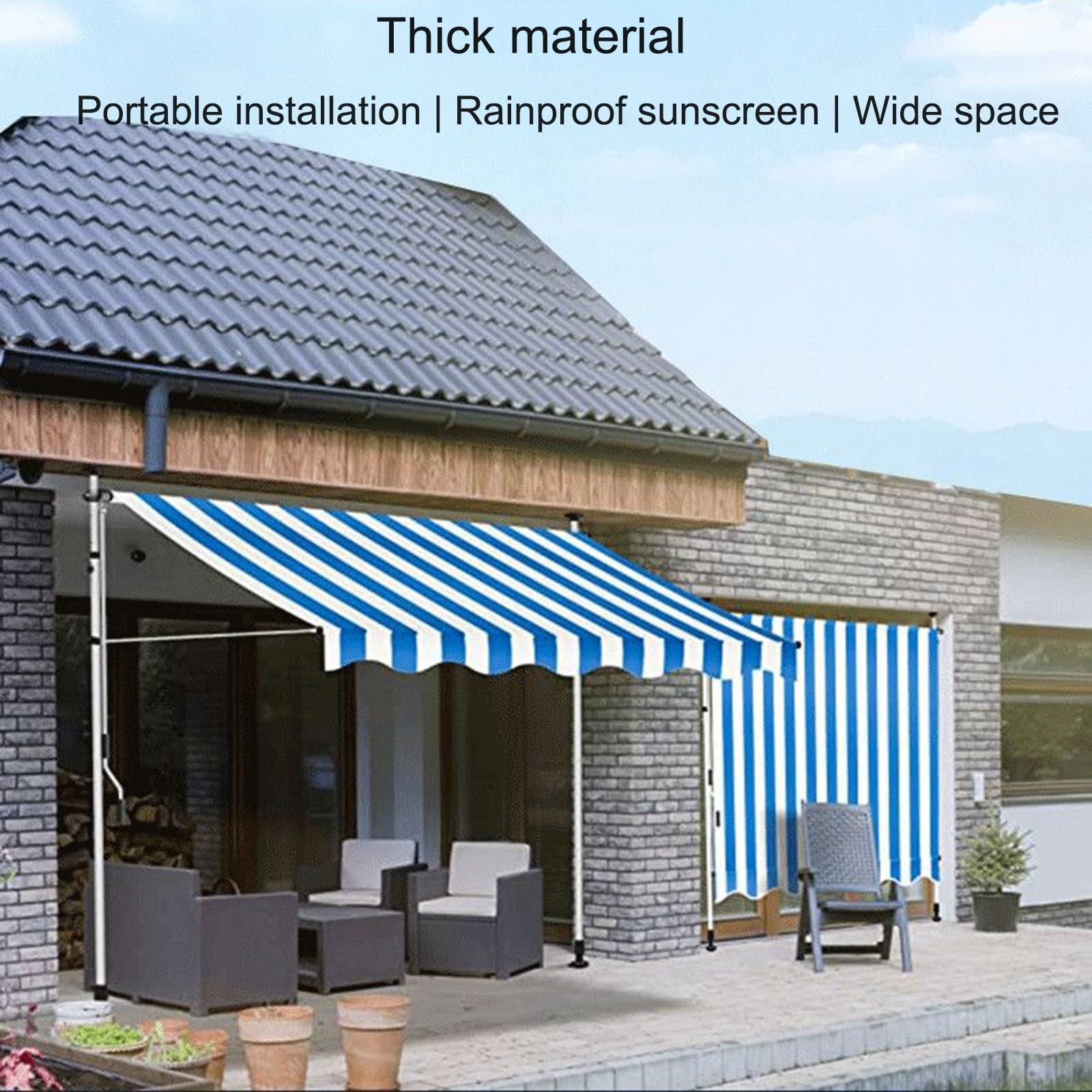 Klemmmarkise mit Handkurbel Markise 200/250/300/350/400cm,Sonnenschutz Balkon Ohne Bohren UV-Schutz Wetterfest Höhenverstellbar Gelenkarmmarkise mit Handkurbel für Garten Terrasse ( Color : Beige , Si Garten