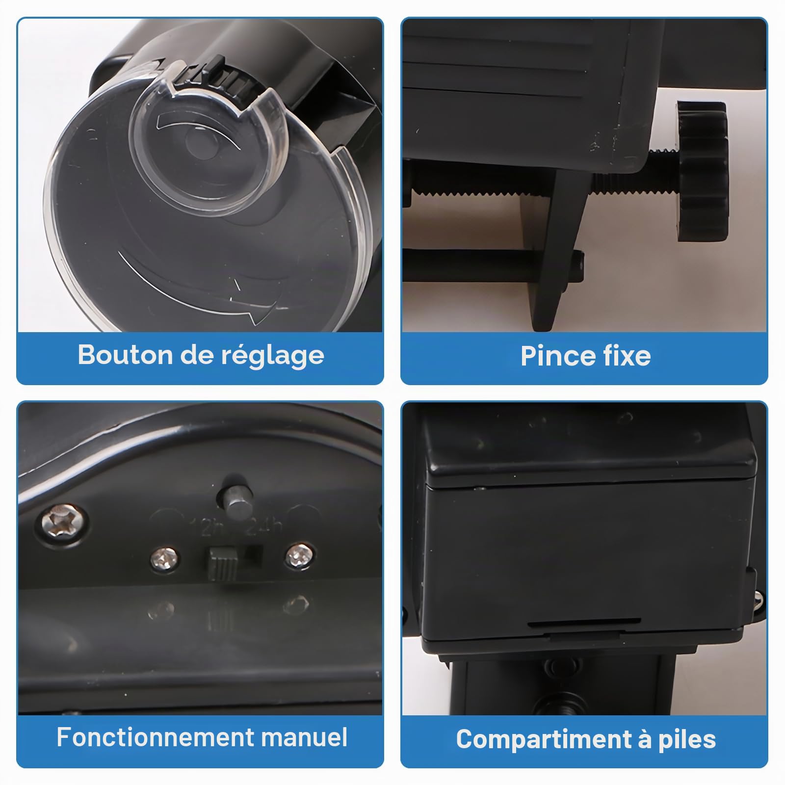 Distributeur automatique de nourriture pour poissons : 60 ml, pour granulés et bandes
