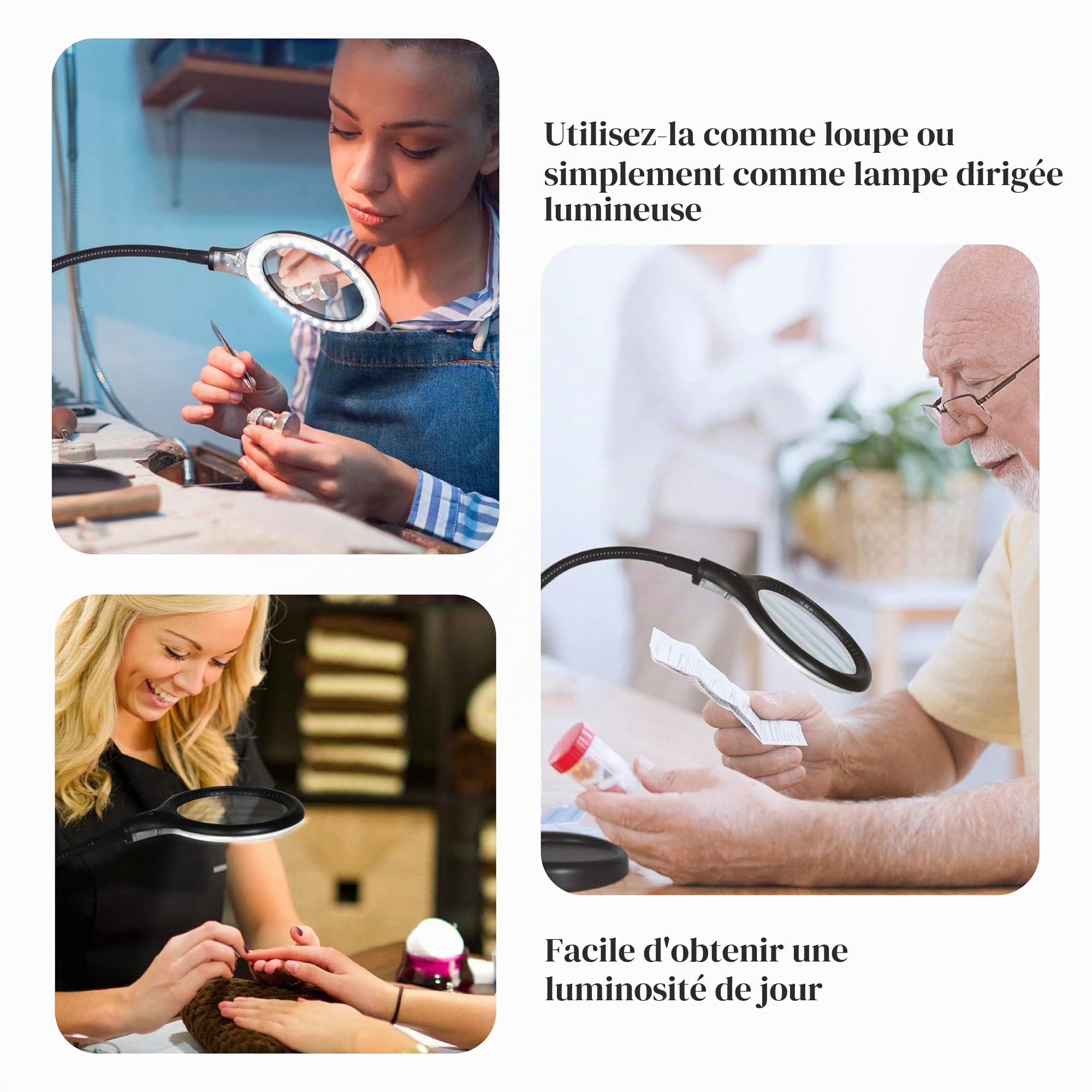 Brightech LightView Pro Flex 2 en 1 : Loupe 1.75x avec lumière LED - Lampe loupe avec Socle et Pince - pour la Lecture, la Couture, Les travaux d'aiguille, Les Puzzles et Les Loisirs créatifs.
