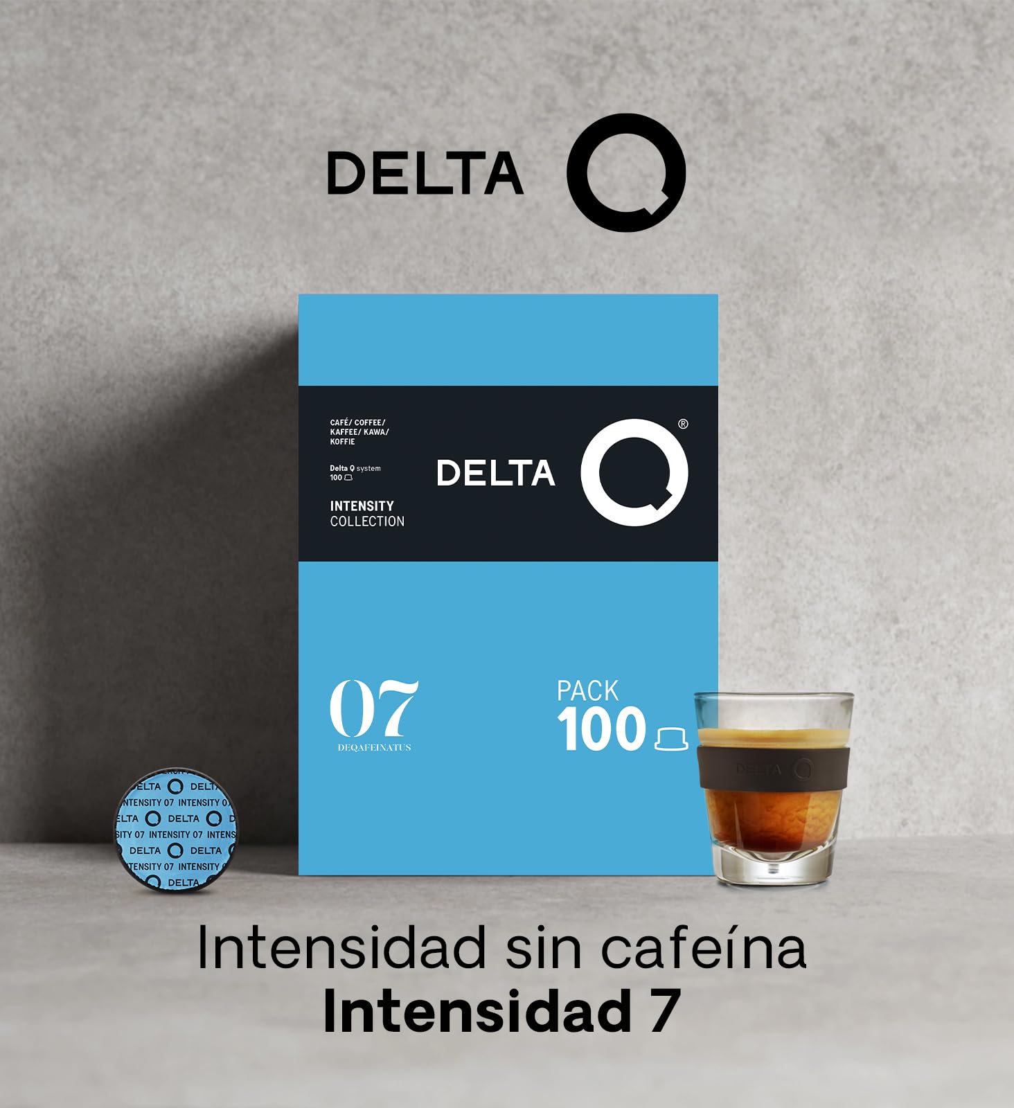 Delta Q Cápsulas de Café Molido DeQafeinatus Intensidad 7 Espresso Descafeinado Sabor Caramelo