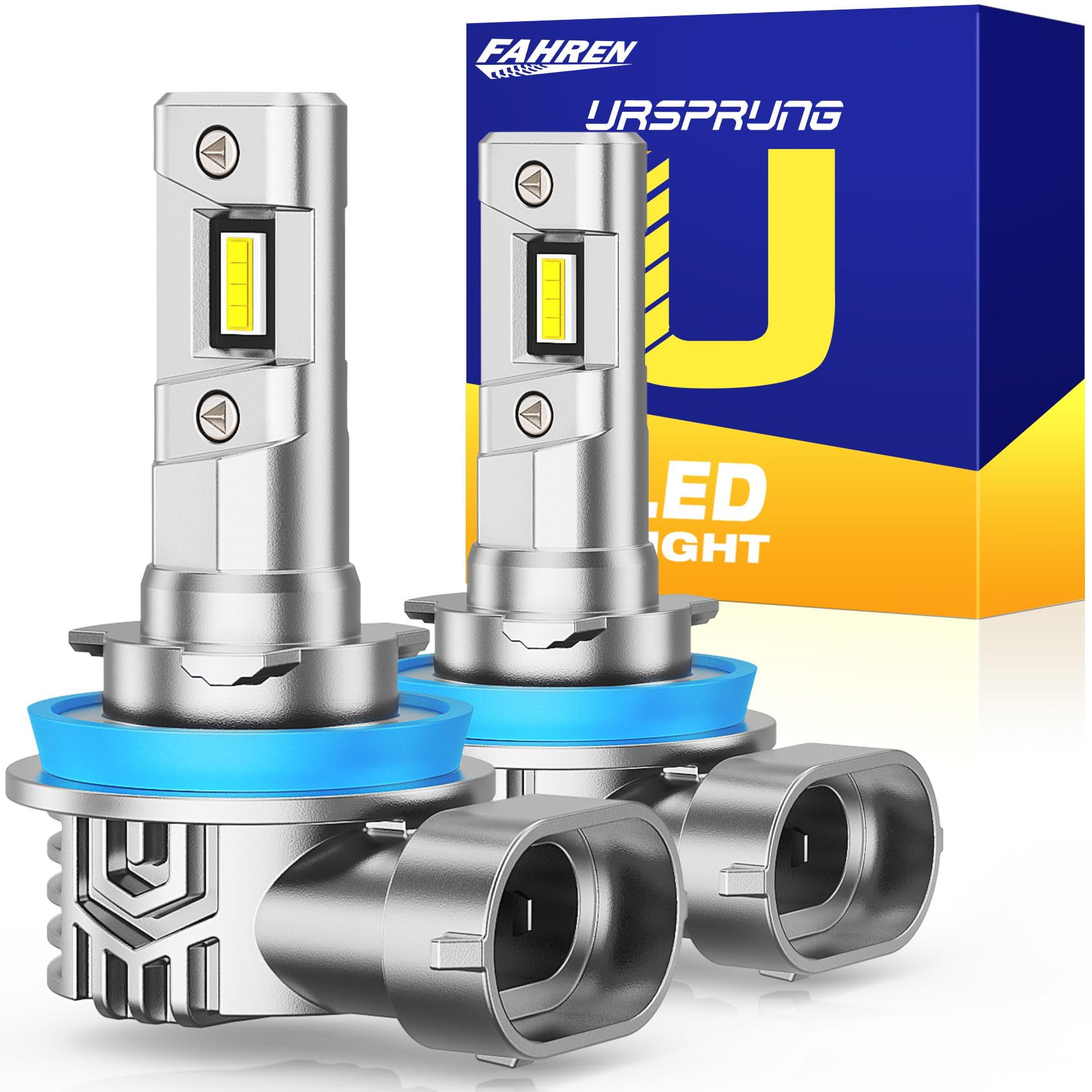 FAHREN 2025 H11 H9 H8 LED Headlight Bulbs, 1000% Super Brightness H11 LED Bulbs, 1:1 Mini Size Plug and Play, 6500K Cool White Halogen Replacement, Pack of 2