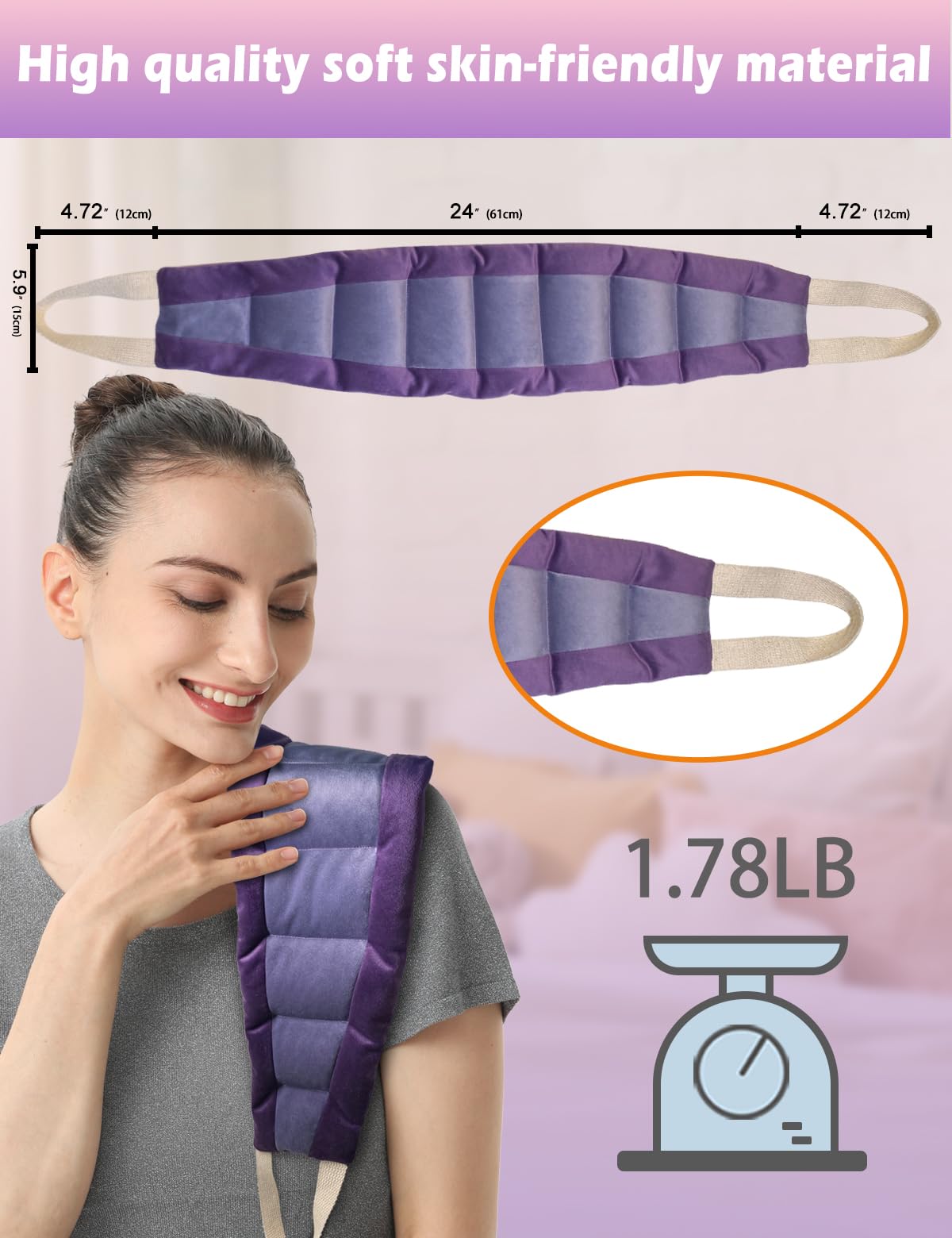 Almohadilla térmica larga para cuello de microondas de 33.5 x 5.9 pulgadas, almohadillas térmicas para microondas para aliviar el dolor de hombros, bolsa larga con peso, almohadilla térmica húmeda