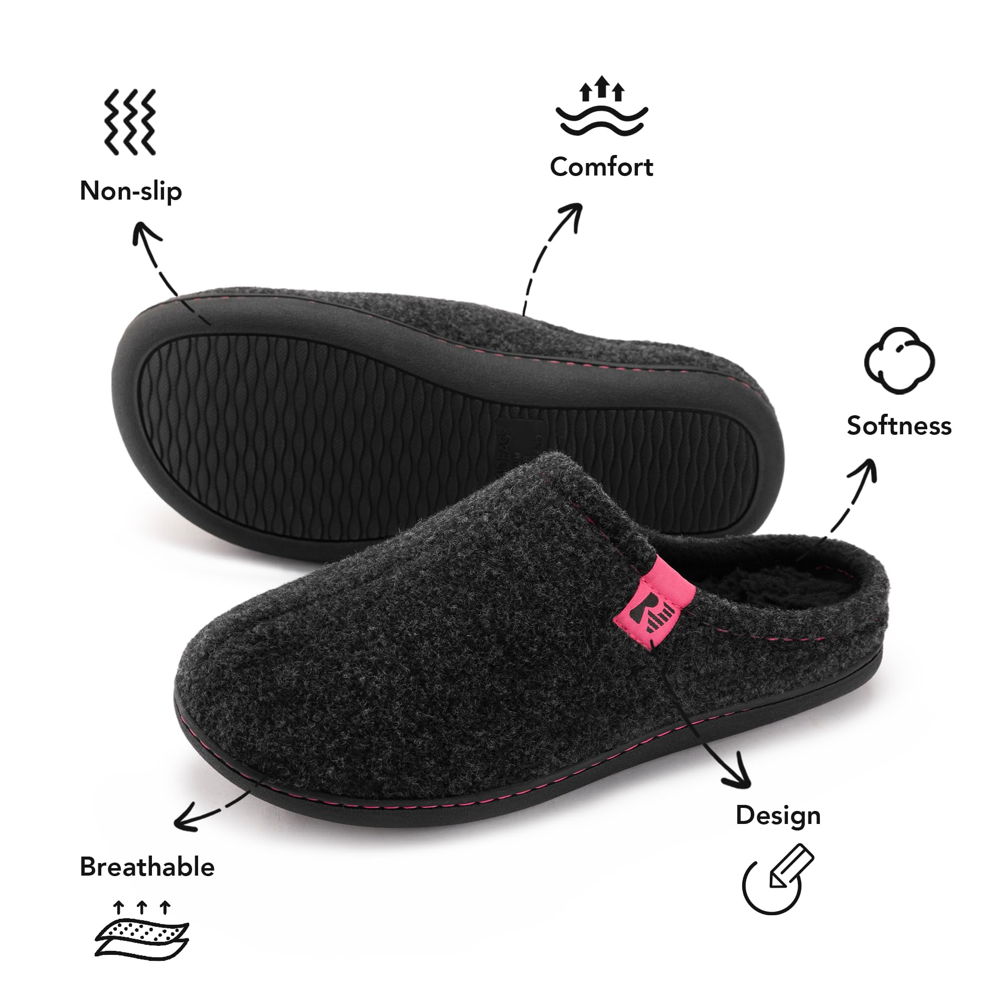 RockDove Pantofole da donna in feltro stile clog robuste antiscivolo per interni