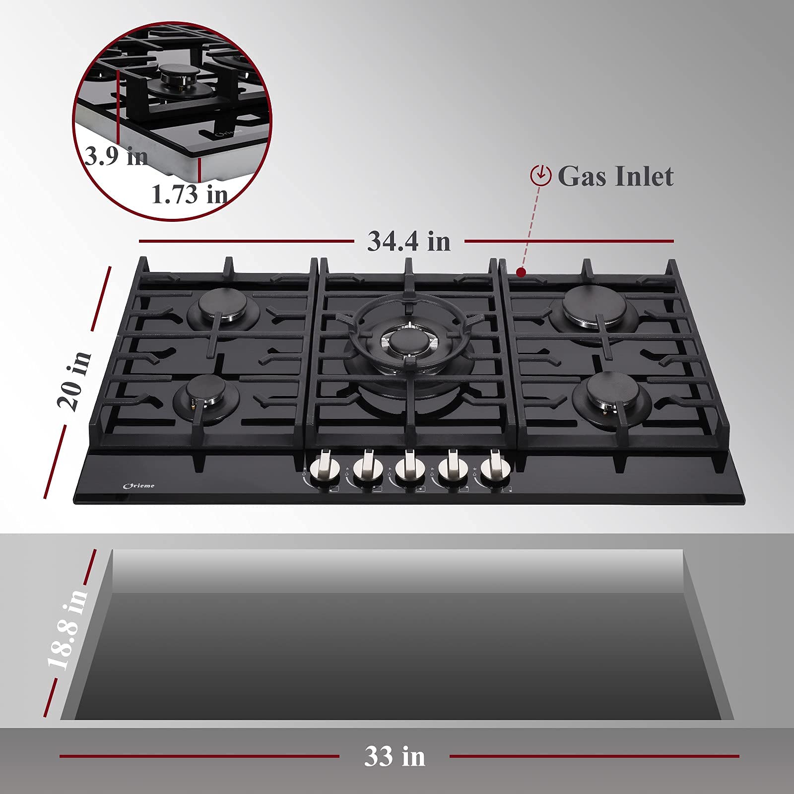 Buy 34 Inch Gas Cooktop OM501G, Tempered Glass Gas Cooktop, NG/LPG