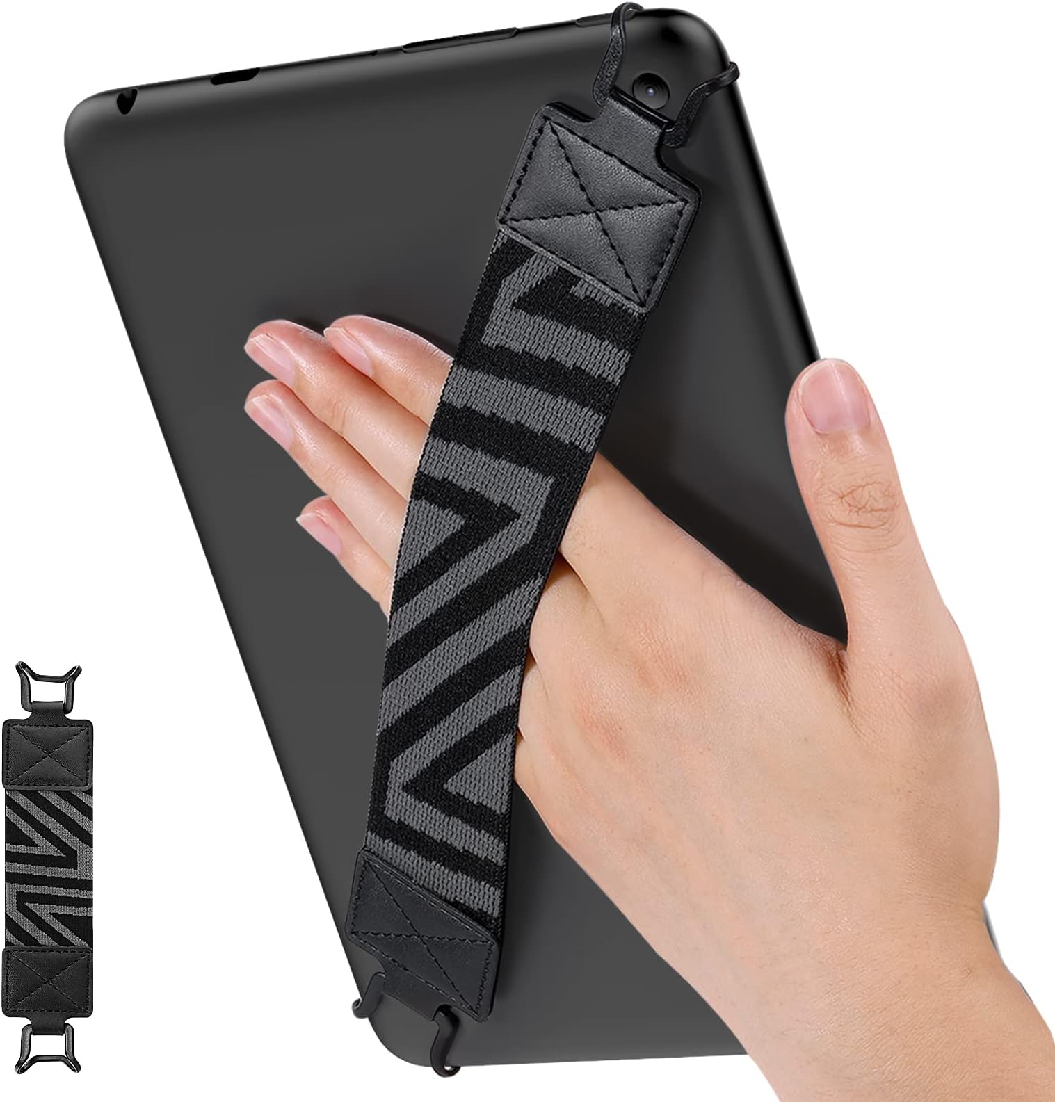 MoKo Security Hand-Strap for 9-11 Inch Tablet, iPad Pro/Air/Kindle Fire HD/Samsung, High-Elasticity Versatile Hand Strap Lightweight Finger Grip Holder, Black