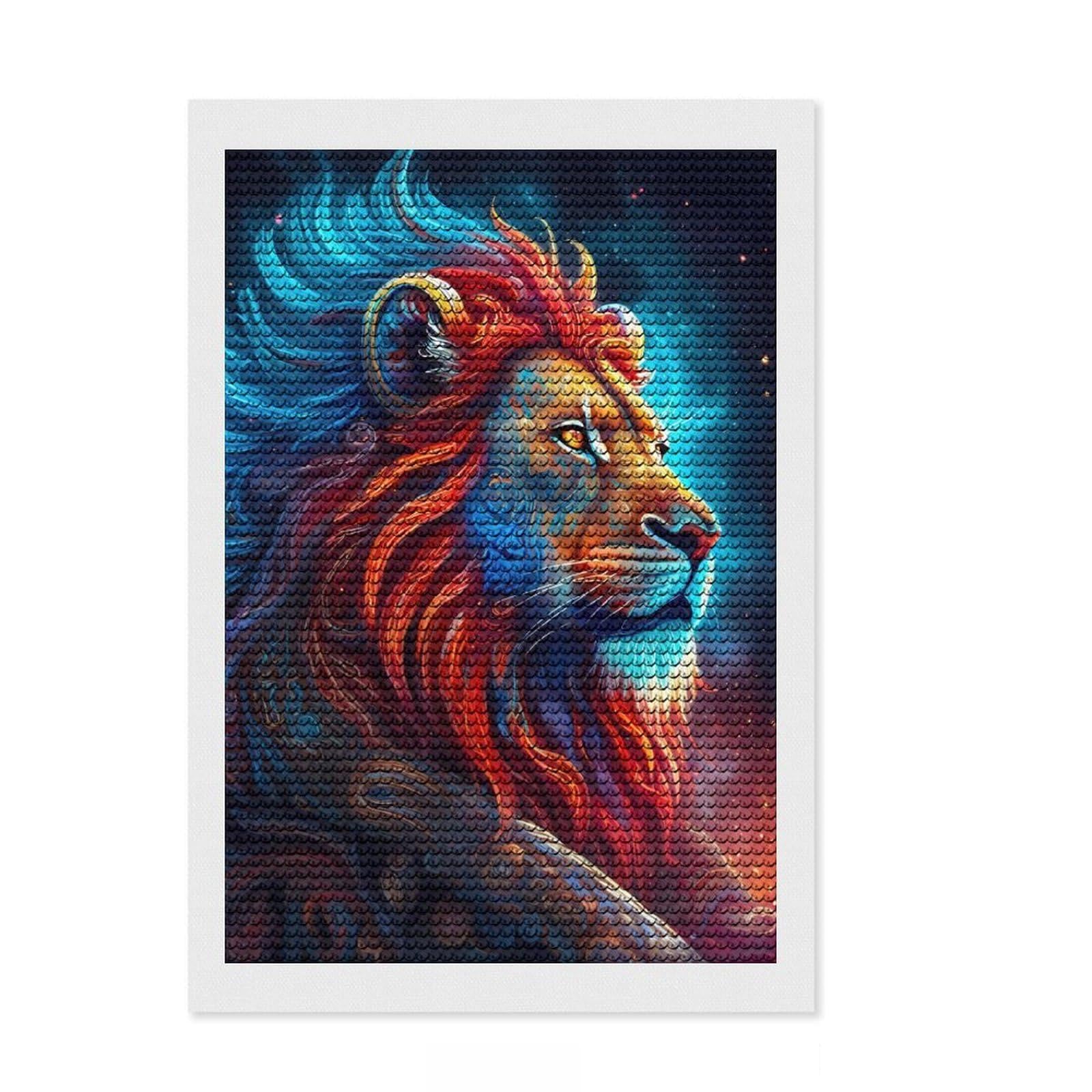 Junmoney A Close Up of Mystic Lion Diamond Art Kit 8"x12", Office Decor, for Women, with Tool Kit, Gift Idea, Stress Relief Craft, Adhesive Canvas