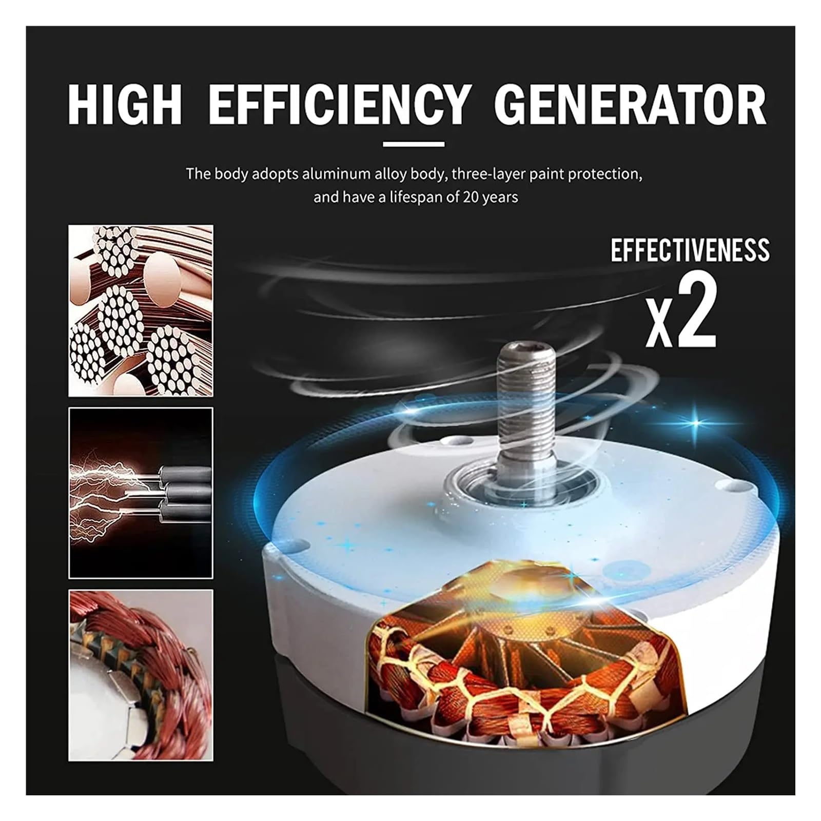 Generador de turbina eólica, generador de viento, Nerador De Imán Permanente Sin Engranajes, Nerador Eléctrico De 5kW For Molino De Viento, Dinamo, Turbina De Agua, 5000W, 12V, 24V, 48V, For Uso Domés