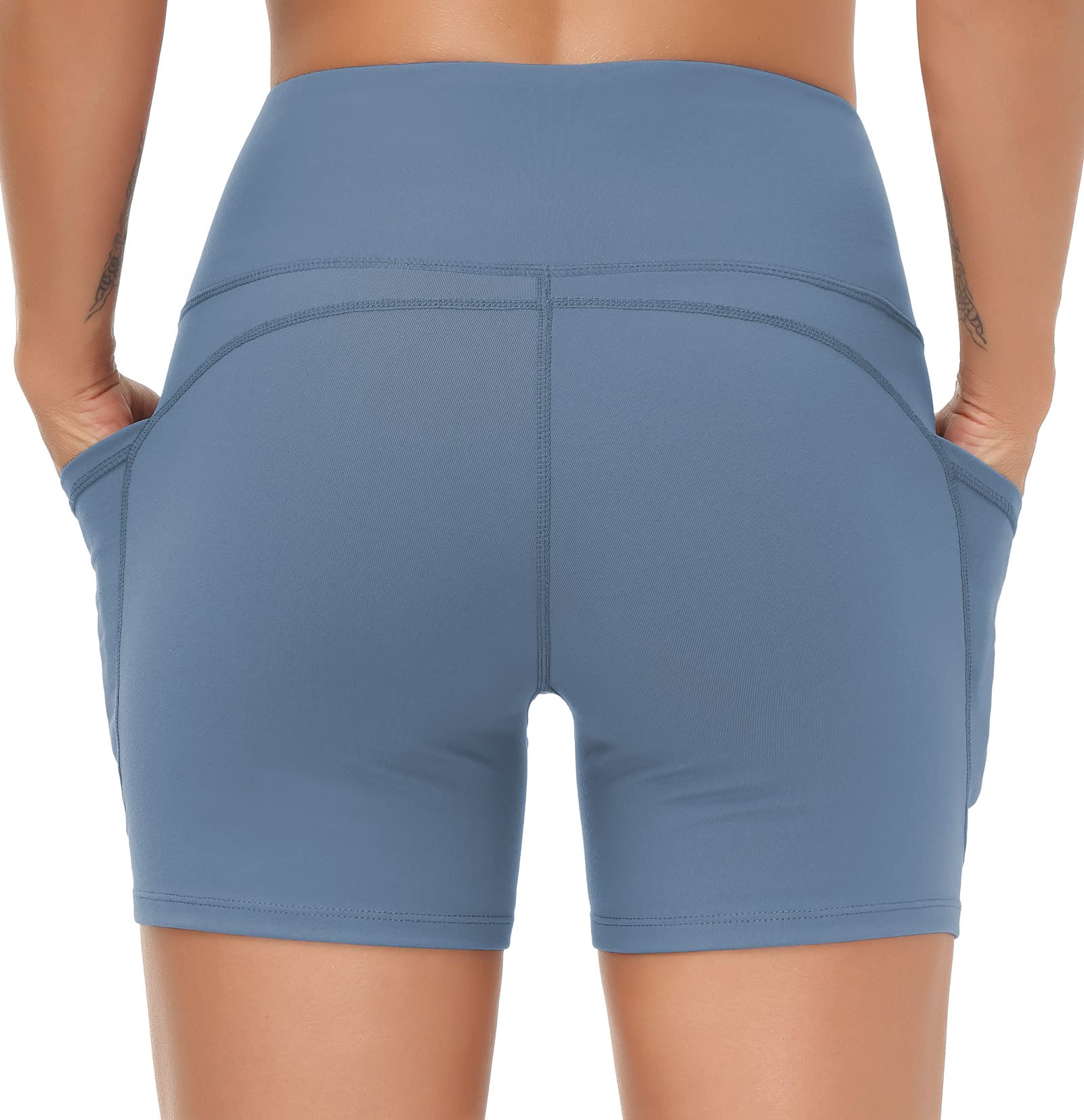 The Gym People Pantalones Cortos de Yoga de Cintura Alta para Mujer, Control de Abdomen, Fitness, Atletismo, Entrenamiento, Correr, con Bolsillos Profundos
