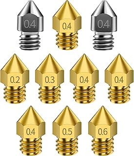 Creality 10 Packs 3D Printer Hardened Steel MK8 Nozzles, Upgraded Tungsten All Metal Extruder Nozzles 0.2mm, 0.3mm, 0.4mm, 0.5mm, 0.6mm for Creality Ender 3 S1 Pro Ender 3 V2 Ender 3 pro CR-10