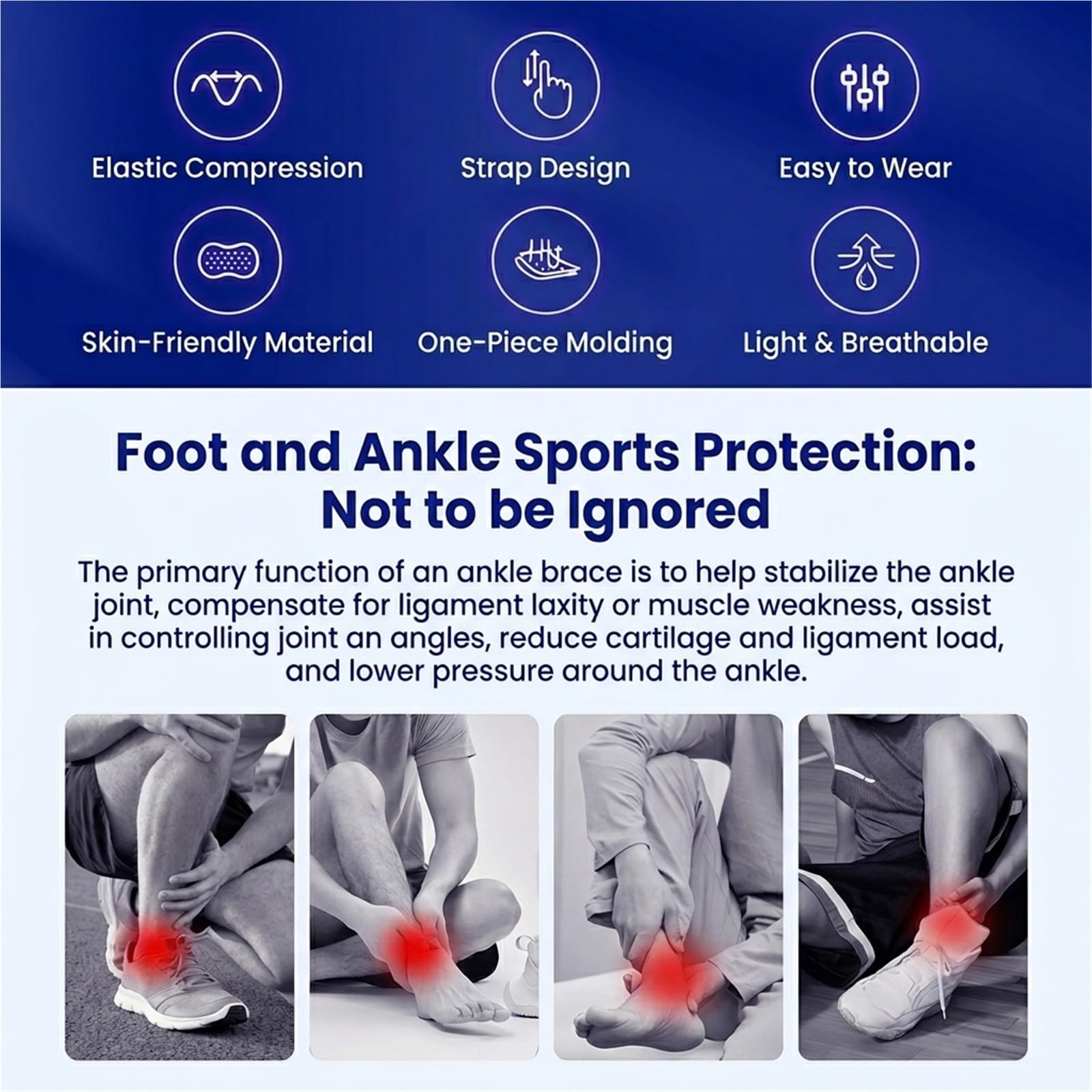 Generisch Sprunggelenkbandage mit Seitenstabilisatoren, mit atmungsaktivem Stoff, für Sport und tägliches Gehen, Modell CJDW1182 (M)