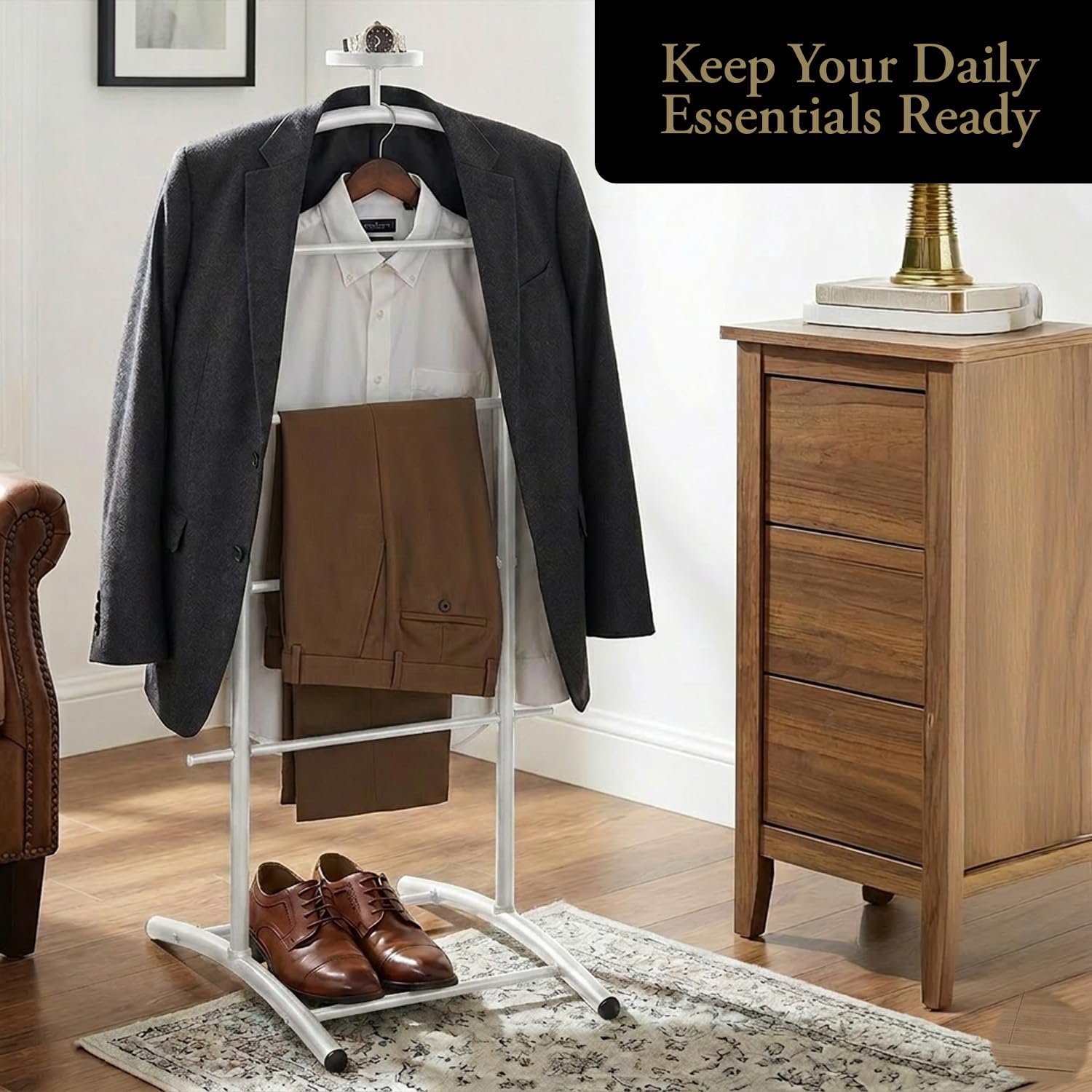 Kings Brand Furniture - Menros Metal Suit Valet Stand, Clothes Rack, White